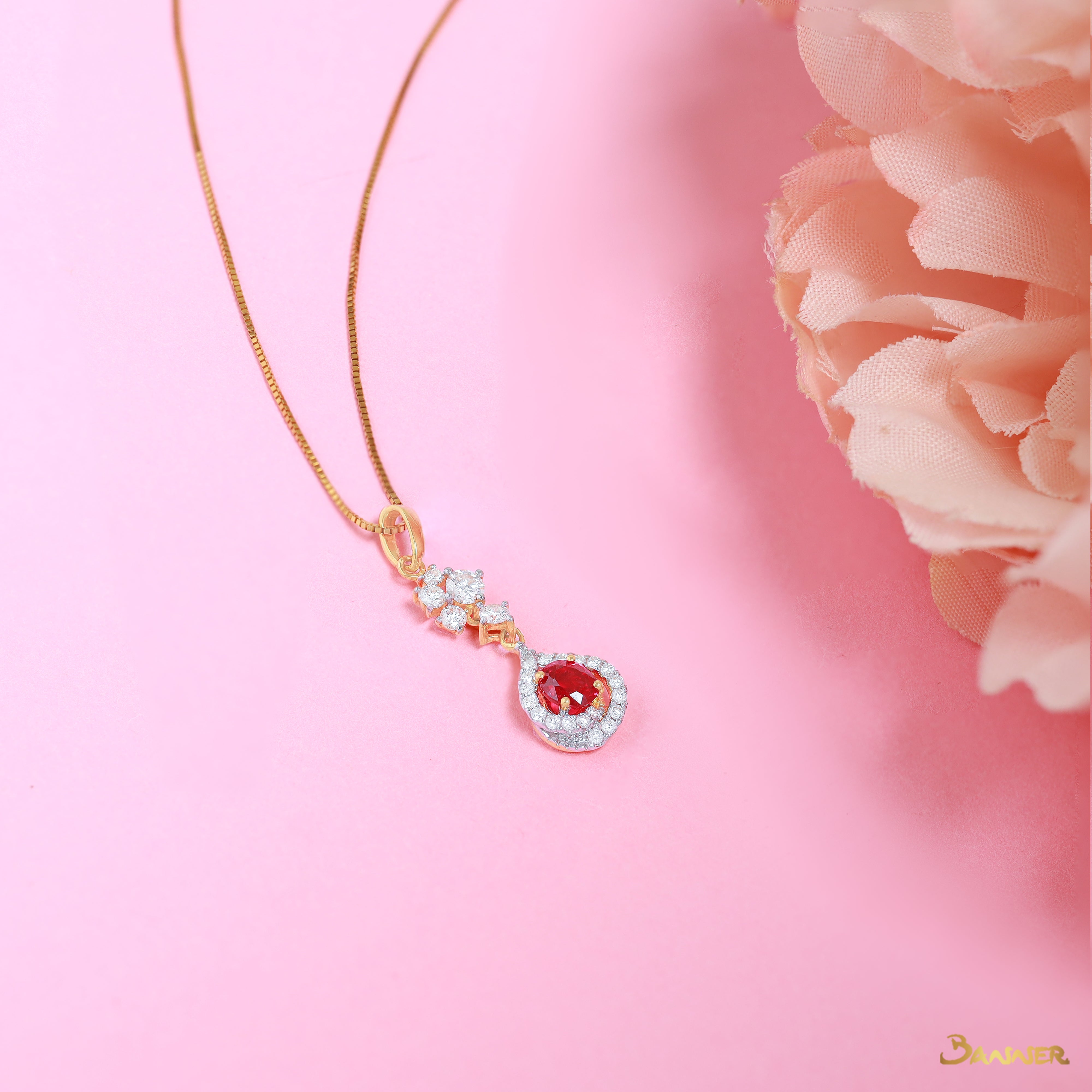 Ruby and Diamond Rain-drop Pendant