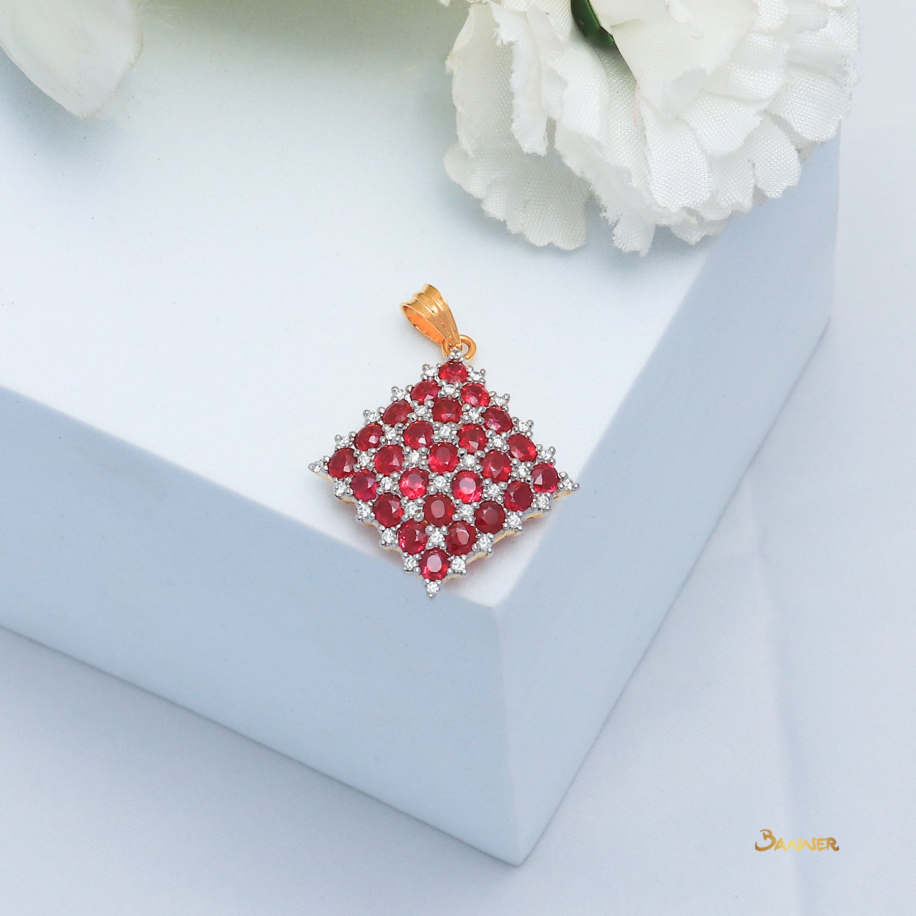 Ruby and Diamond Checkered Pendant