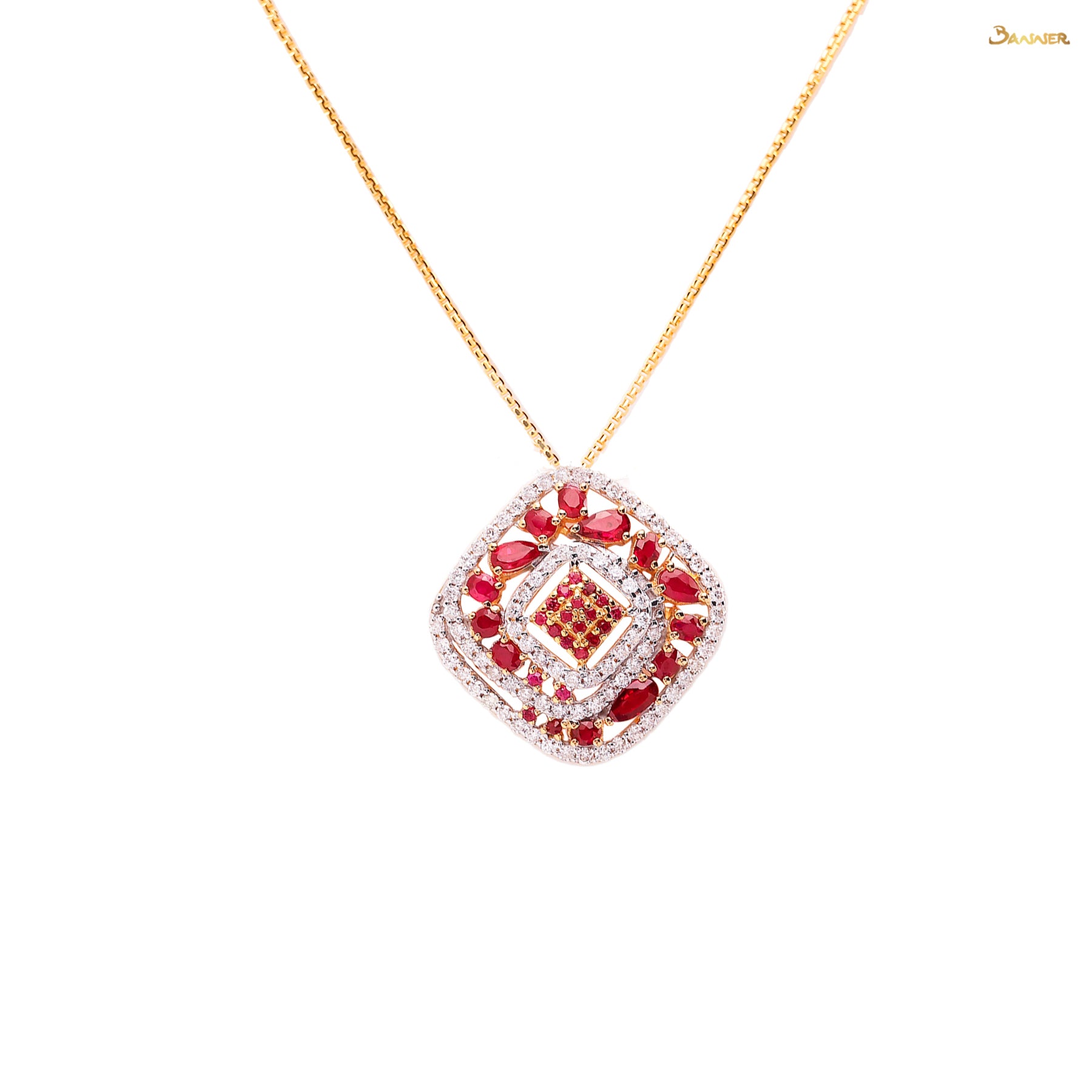 Ruby and Diamond Square Shape Pendant