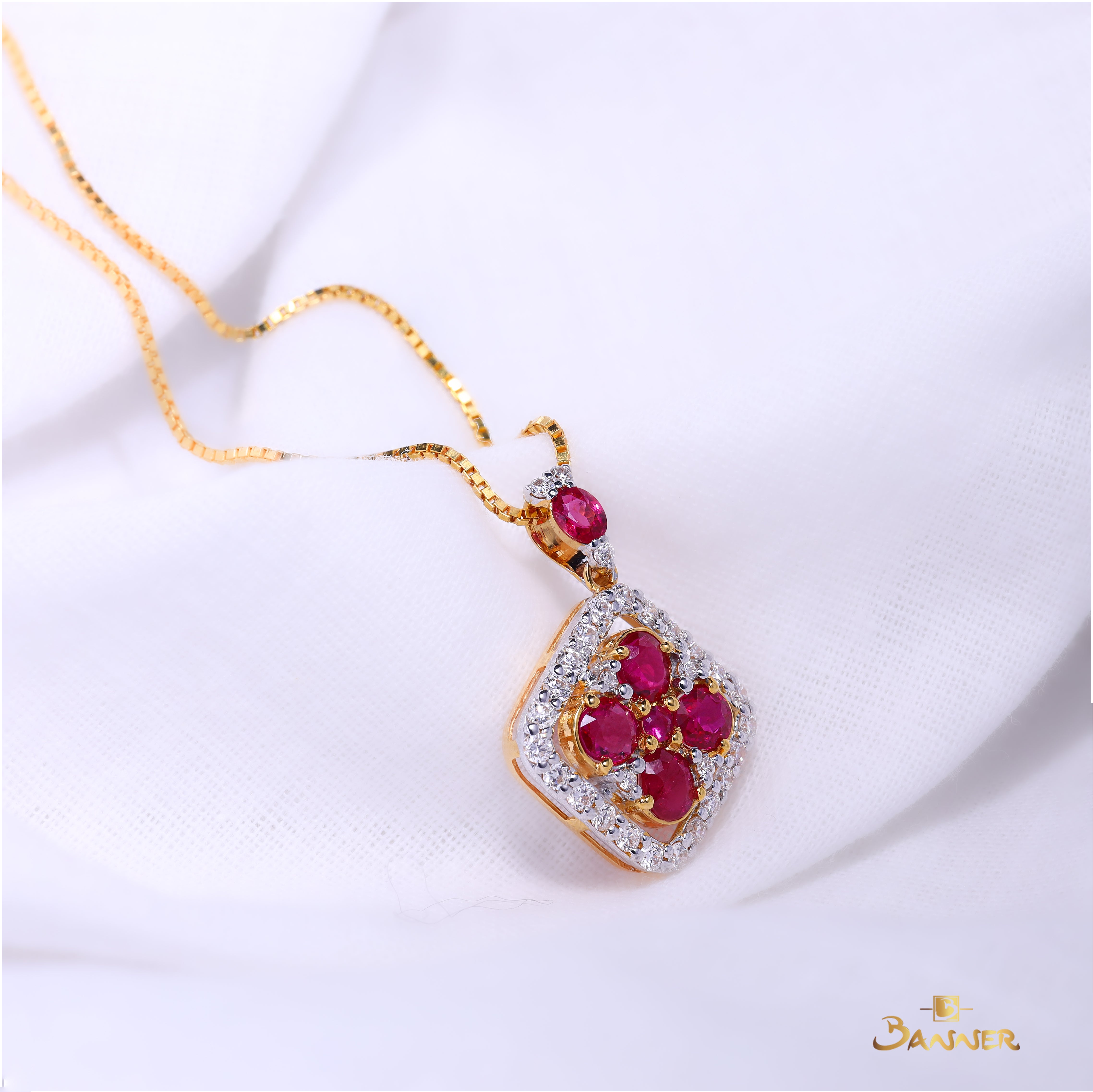 Ruby and Diamond Flower Pendant
