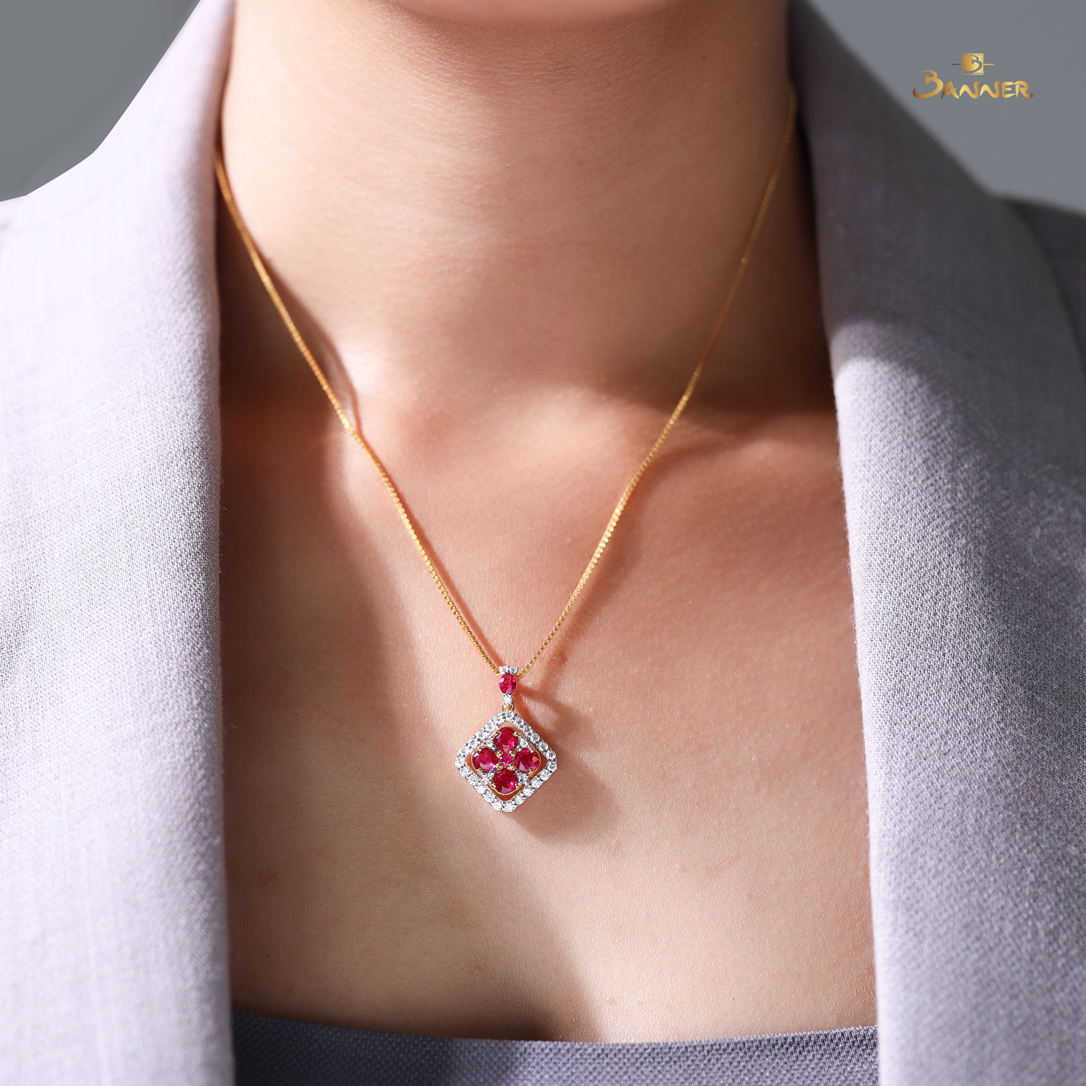 Ruby and Diamond Flower Pendant