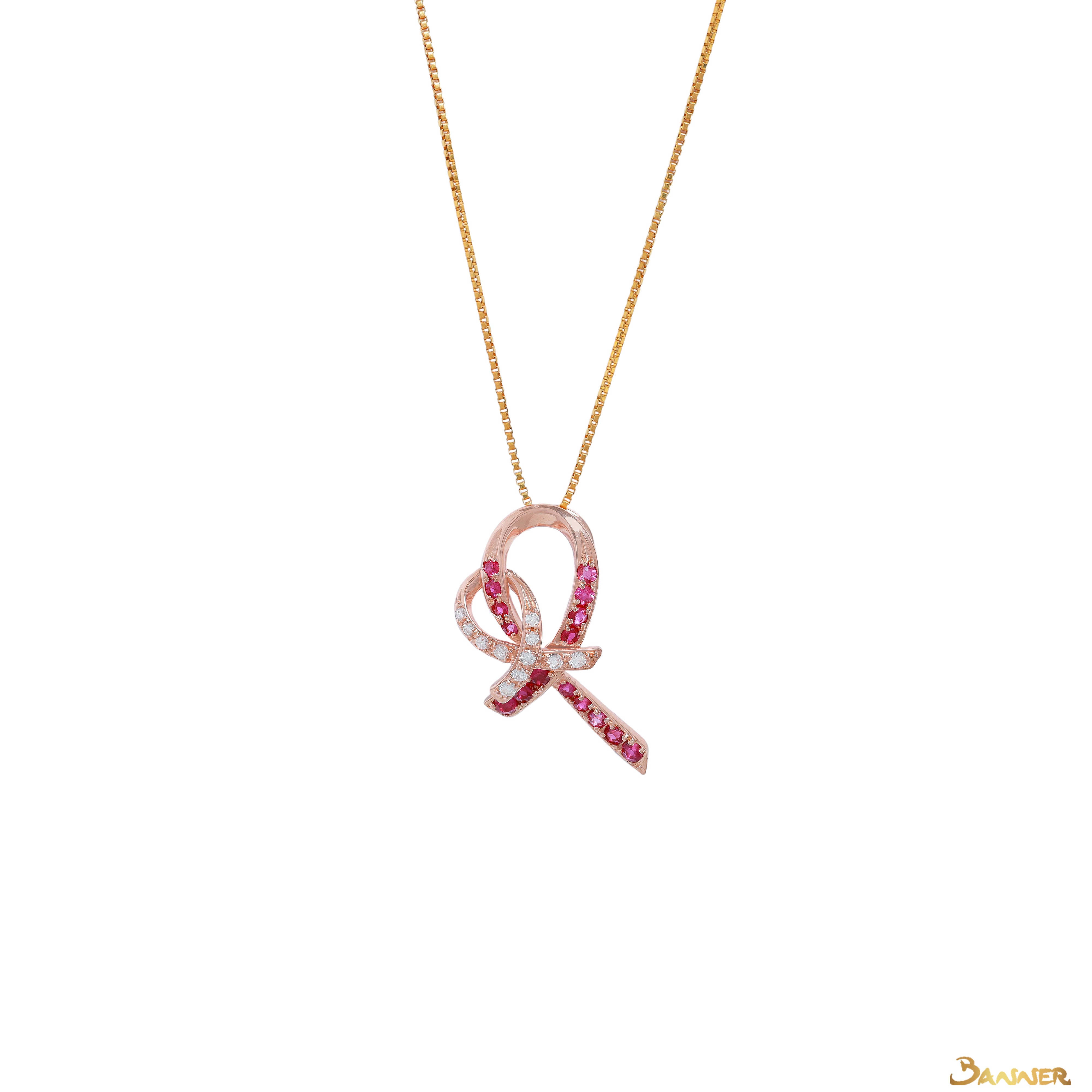 Ruby and Diamond Ribbon Pendant