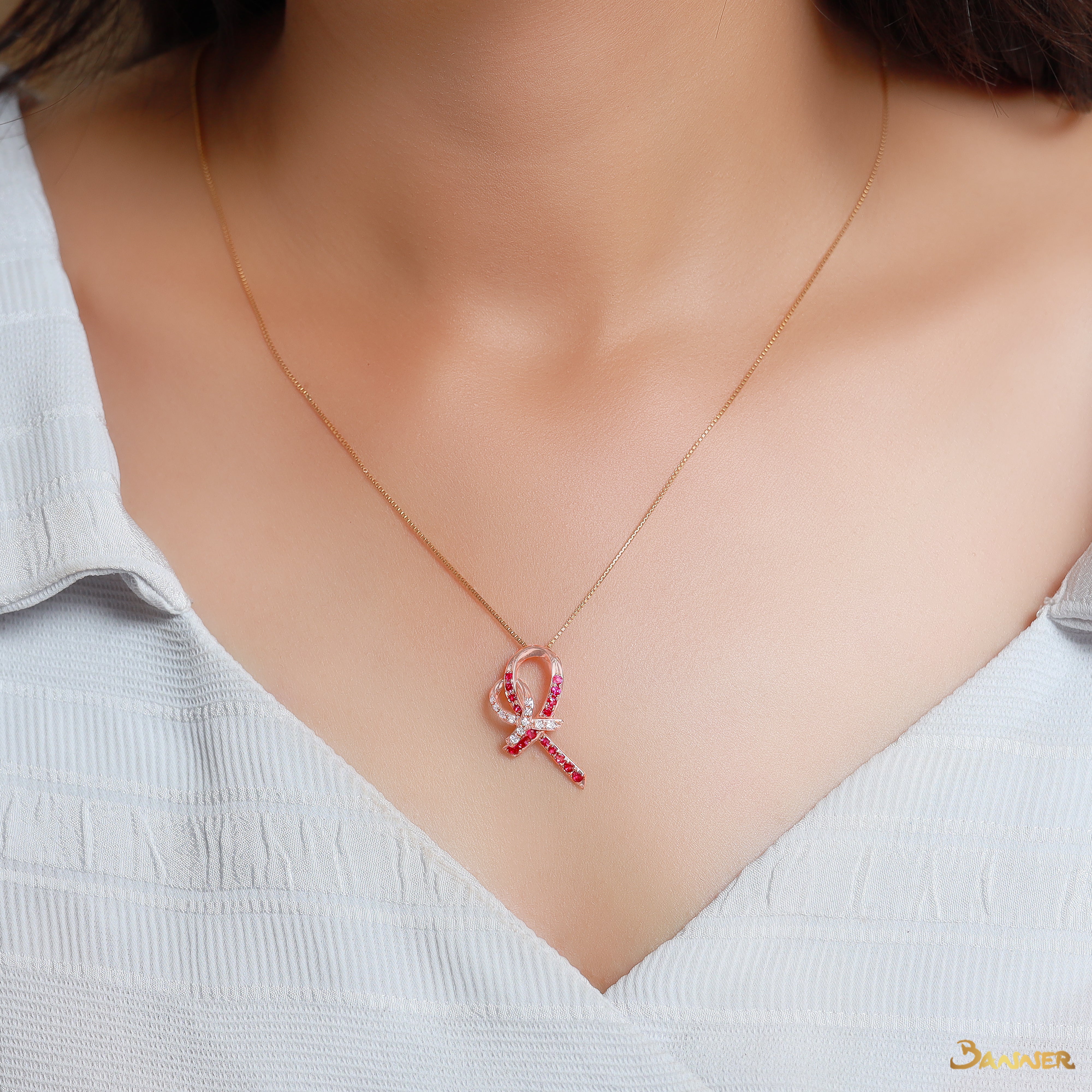 Ruby and Diamond Ribbon Pendant