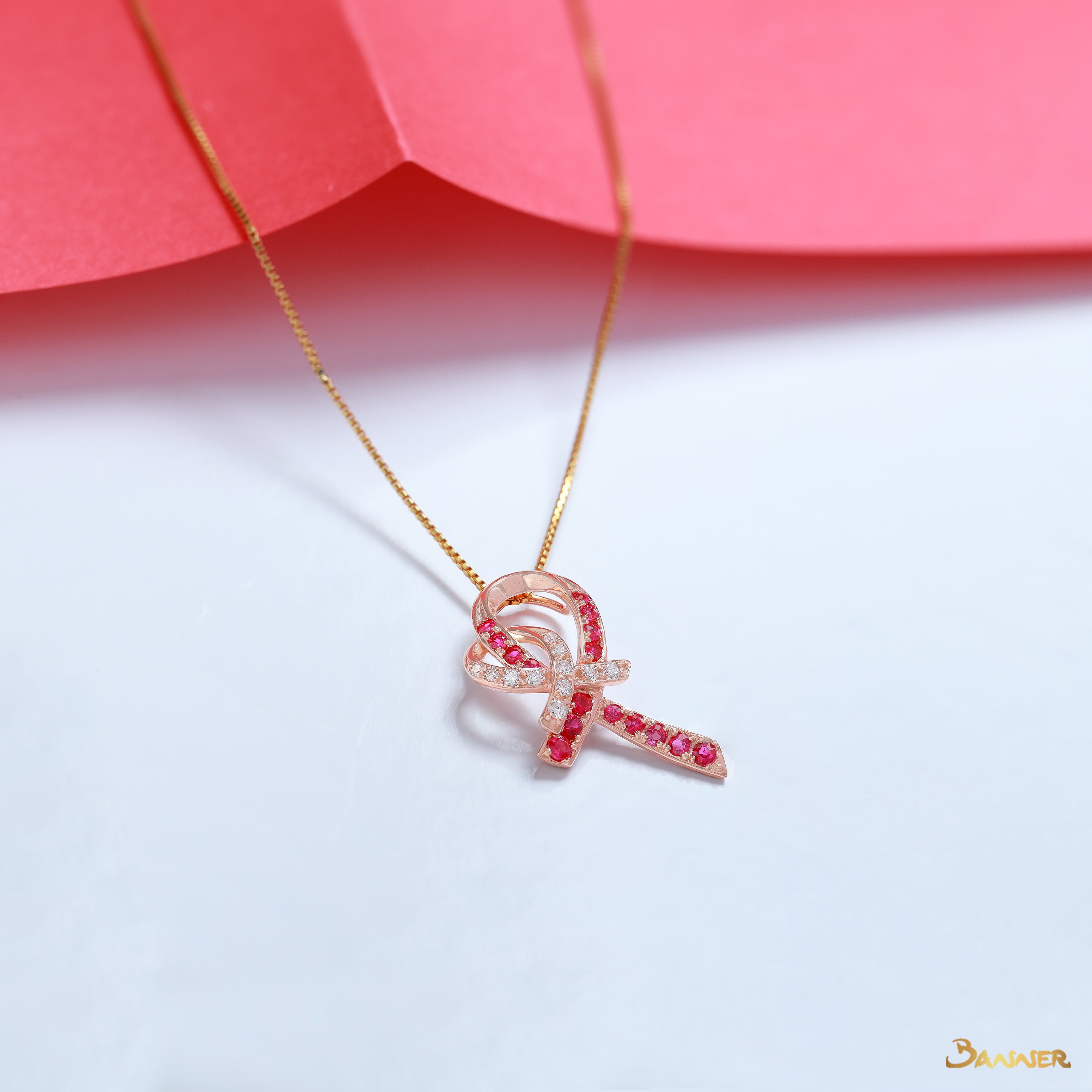 Ruby and Diamond Ribbon Pendant