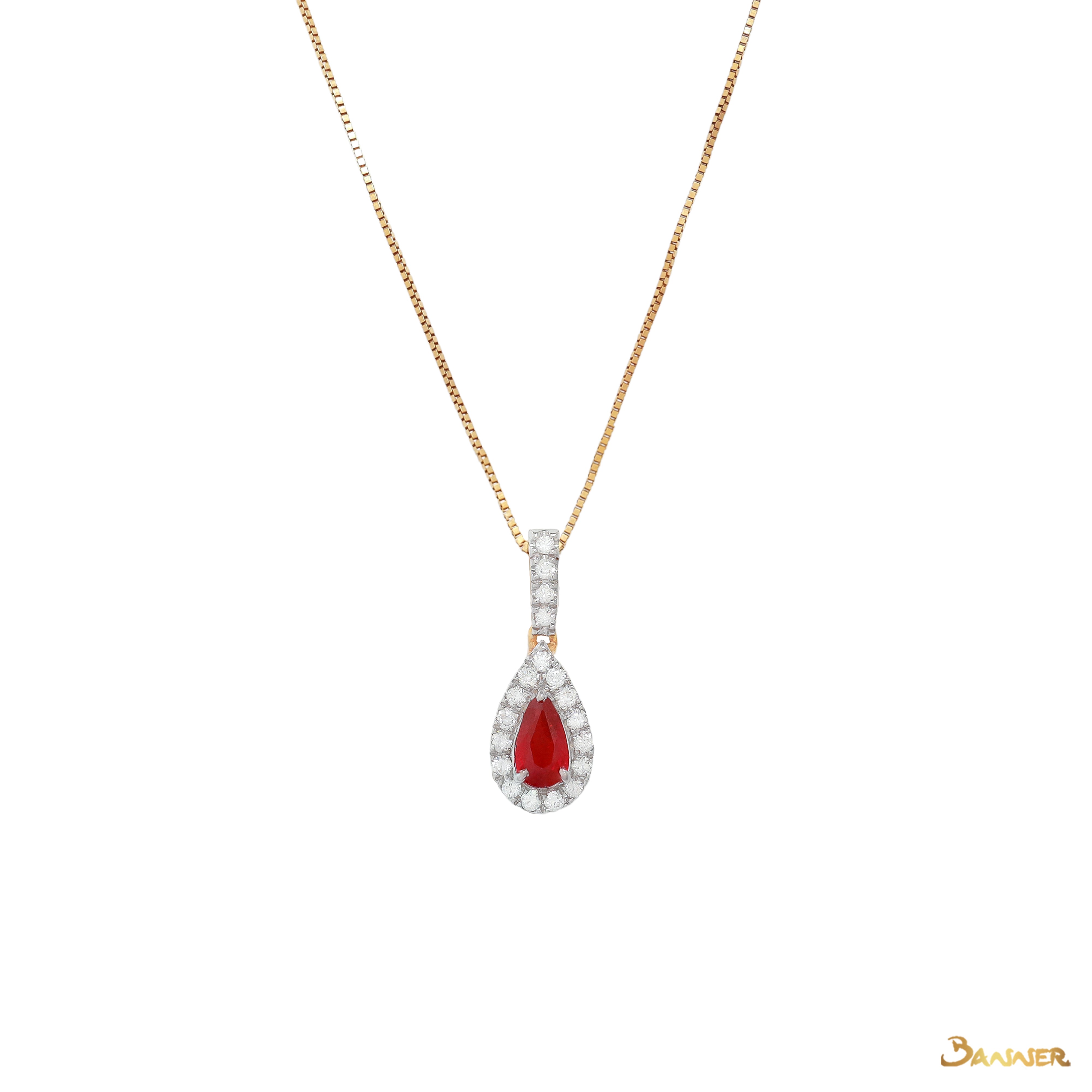 Ruby and Diamond Droplet Pendant