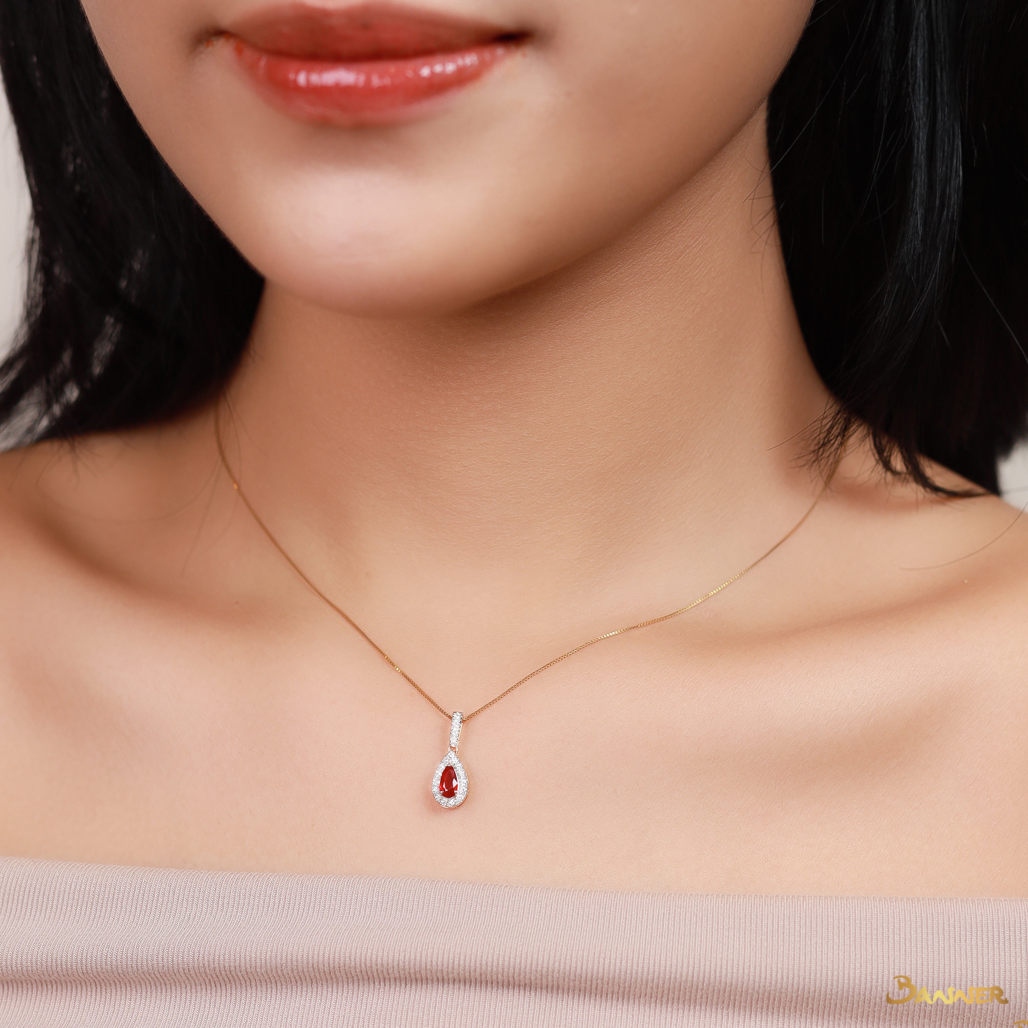 Ruby and Diamond Droplet Pendant