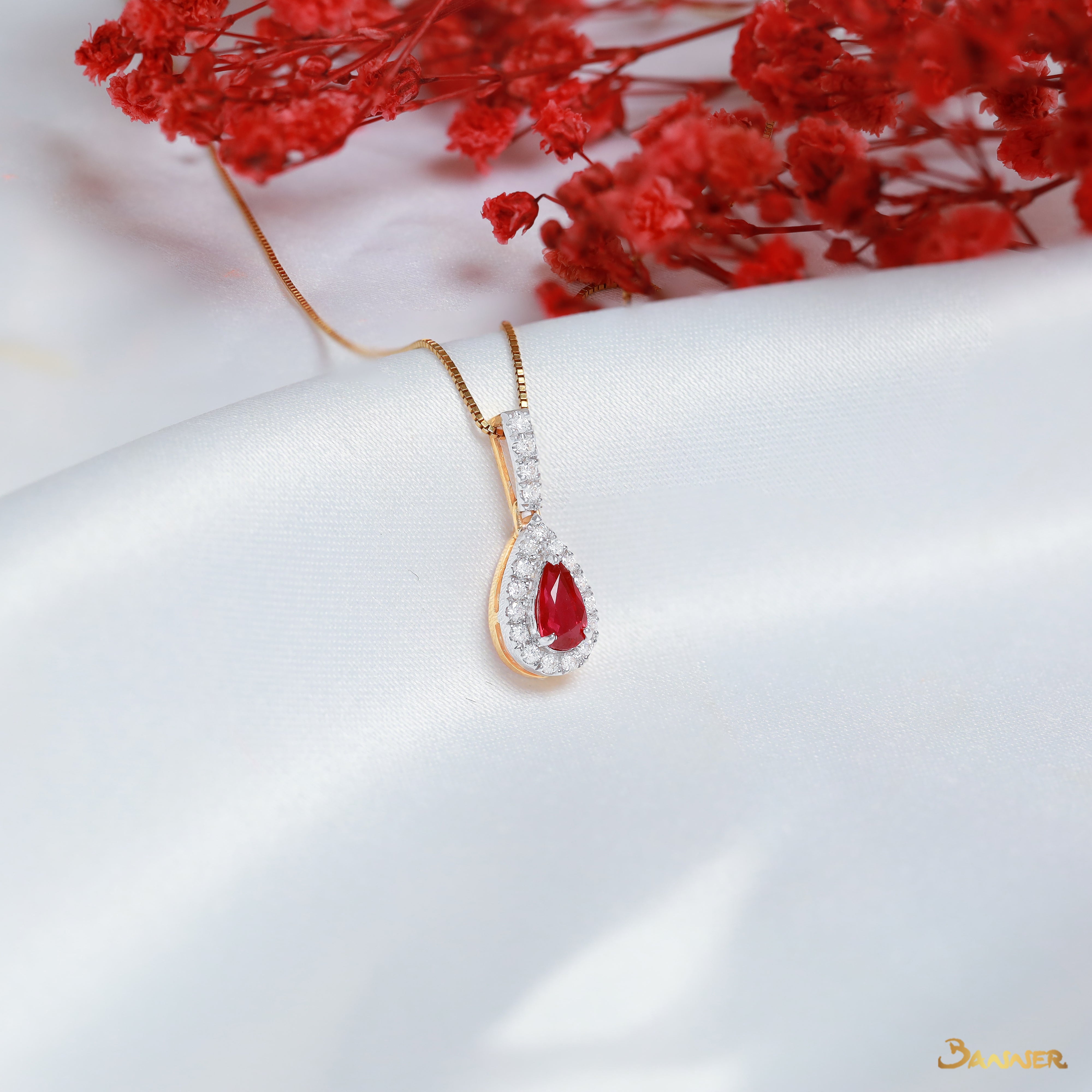 Ruby and Diamond Droplet Pendant