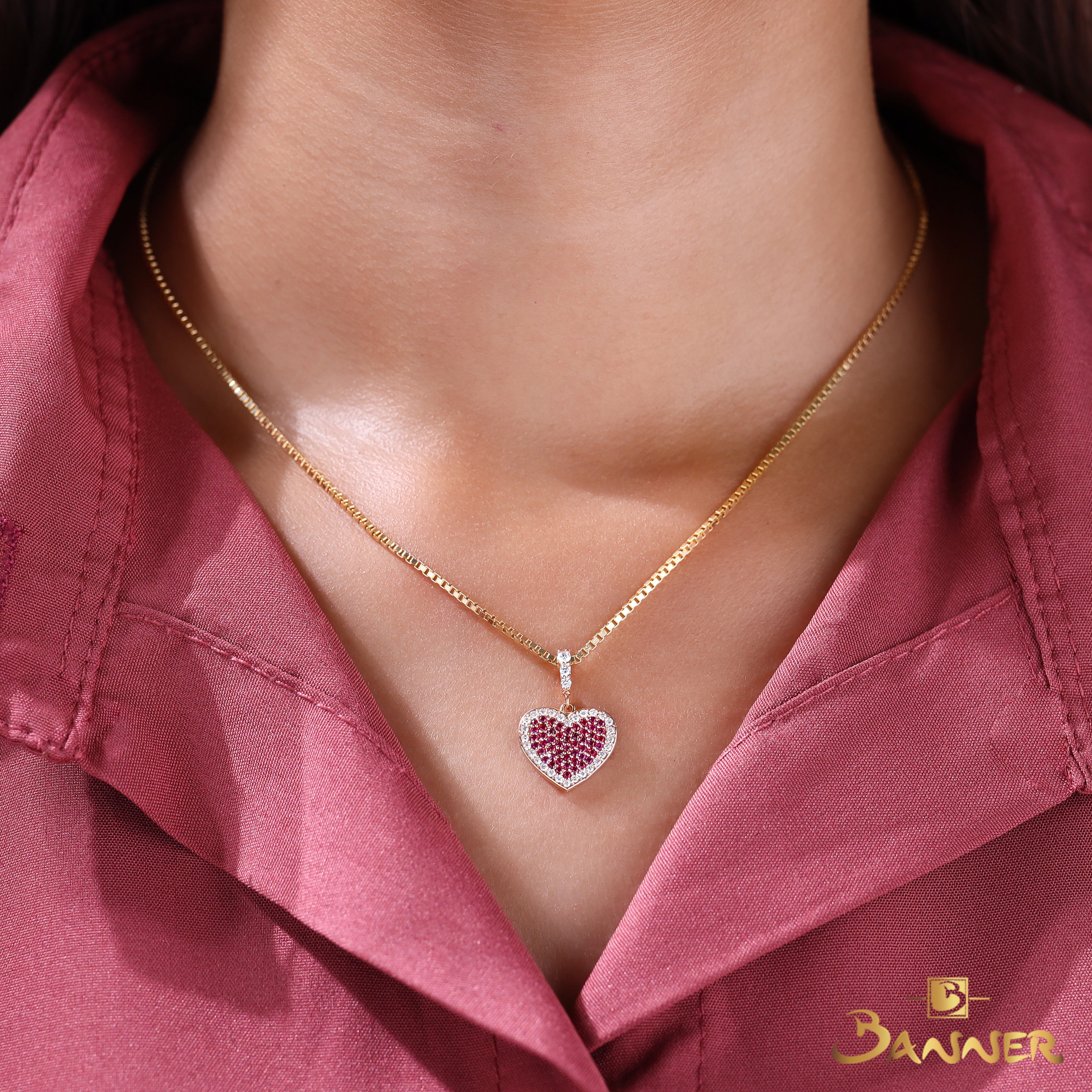Ruby and Diamond Heart Pendant