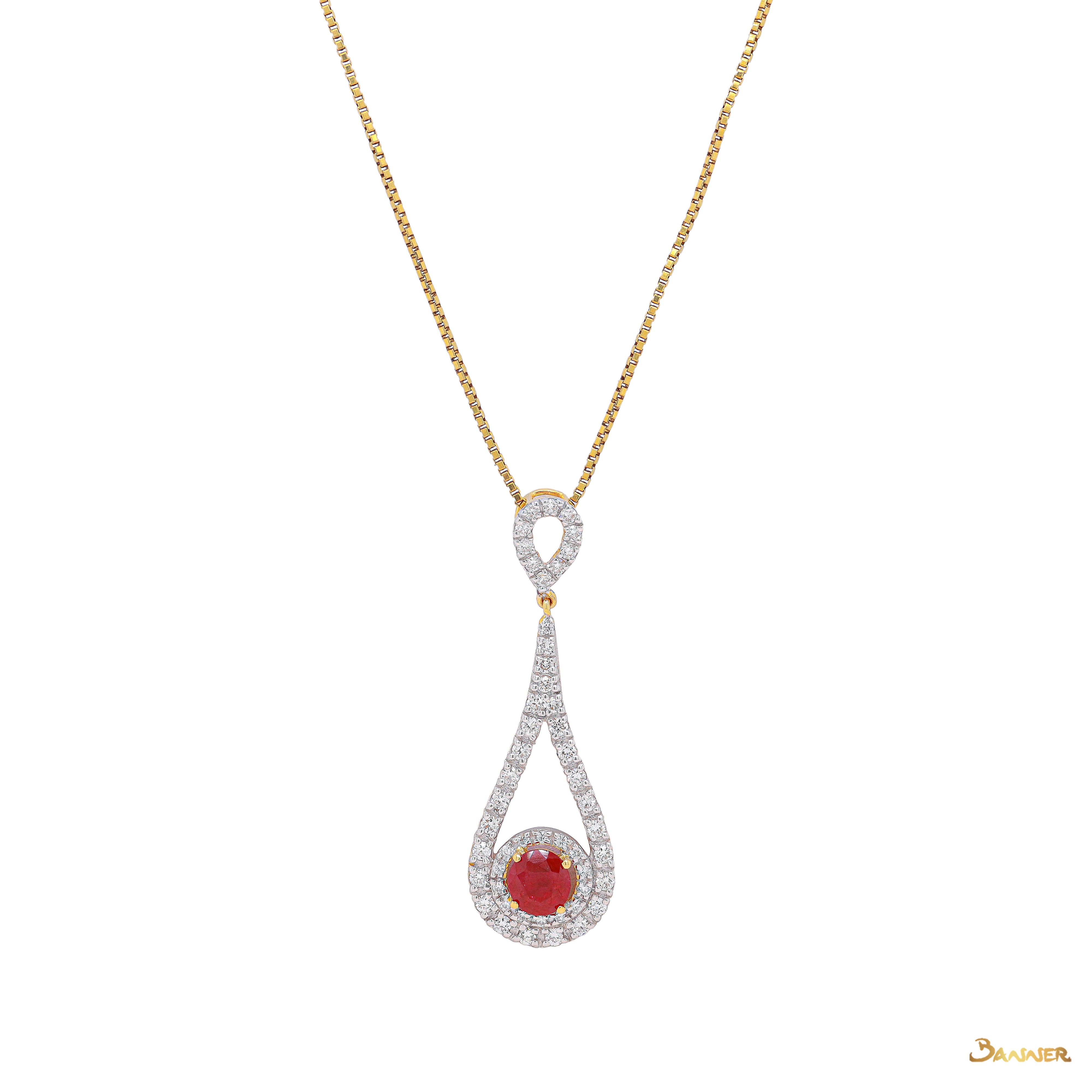 Ruby and Diamond Rain Drop Pendant