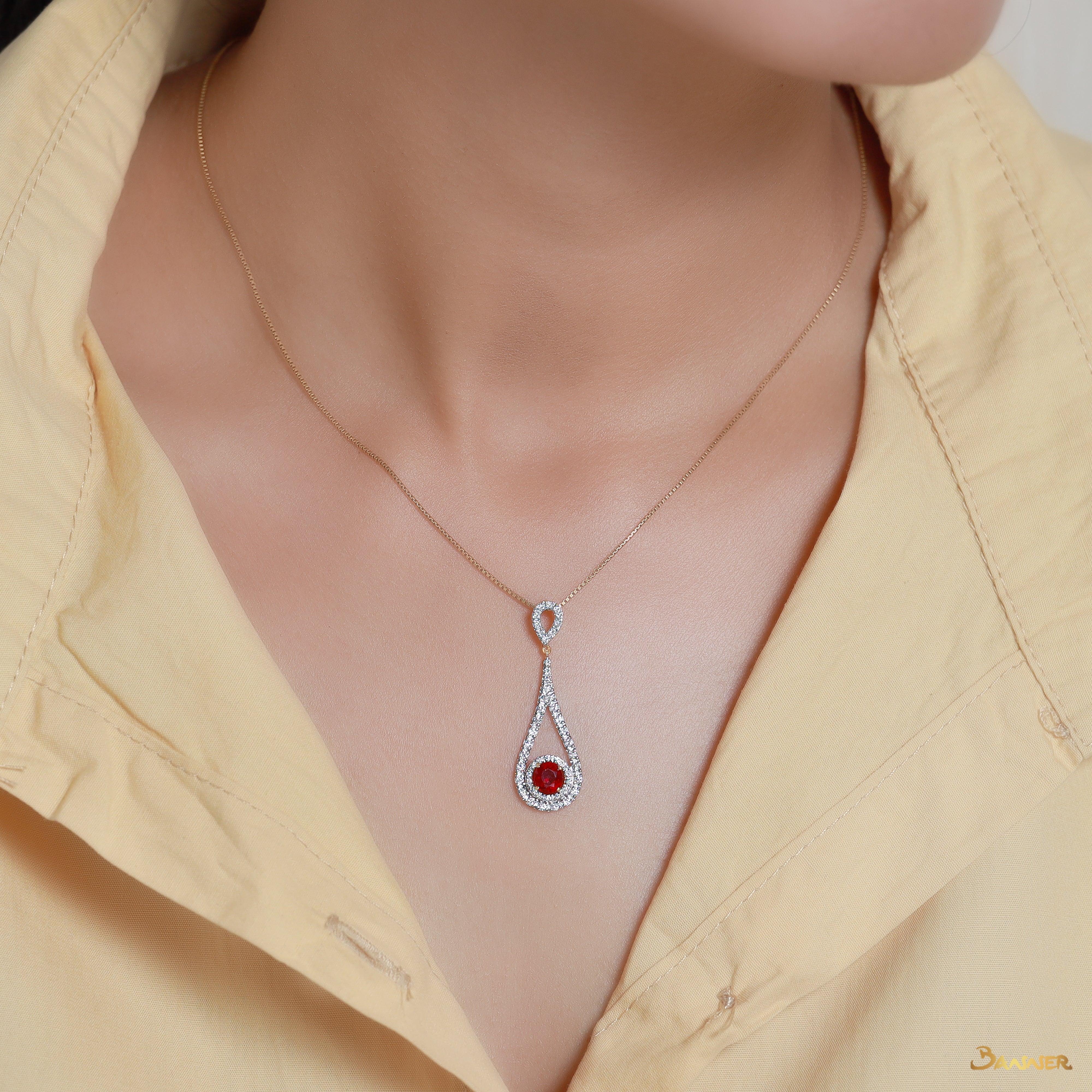 Ruby and Diamond Rain Drop Pendant