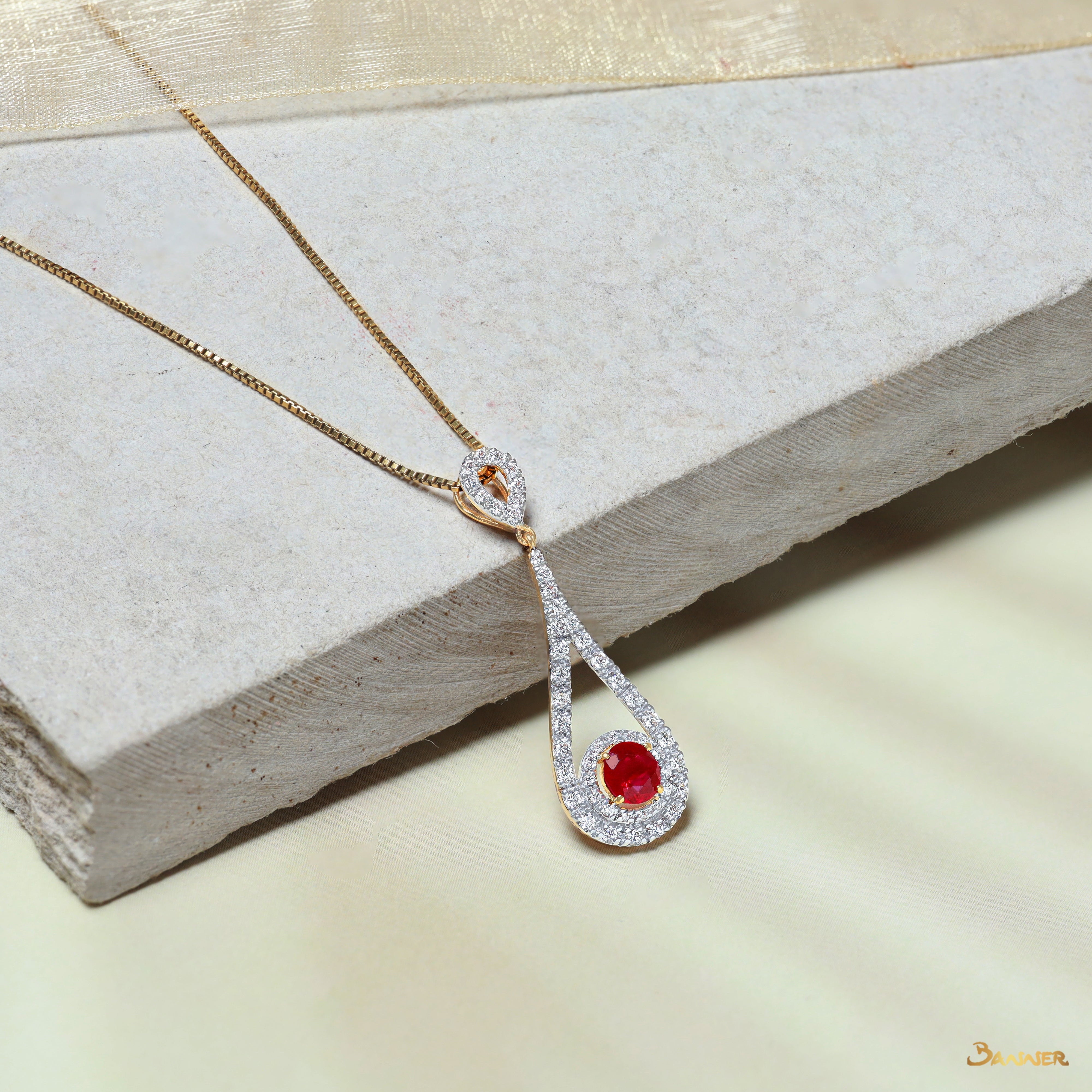 Ruby and Diamond Rain Drop Pendant