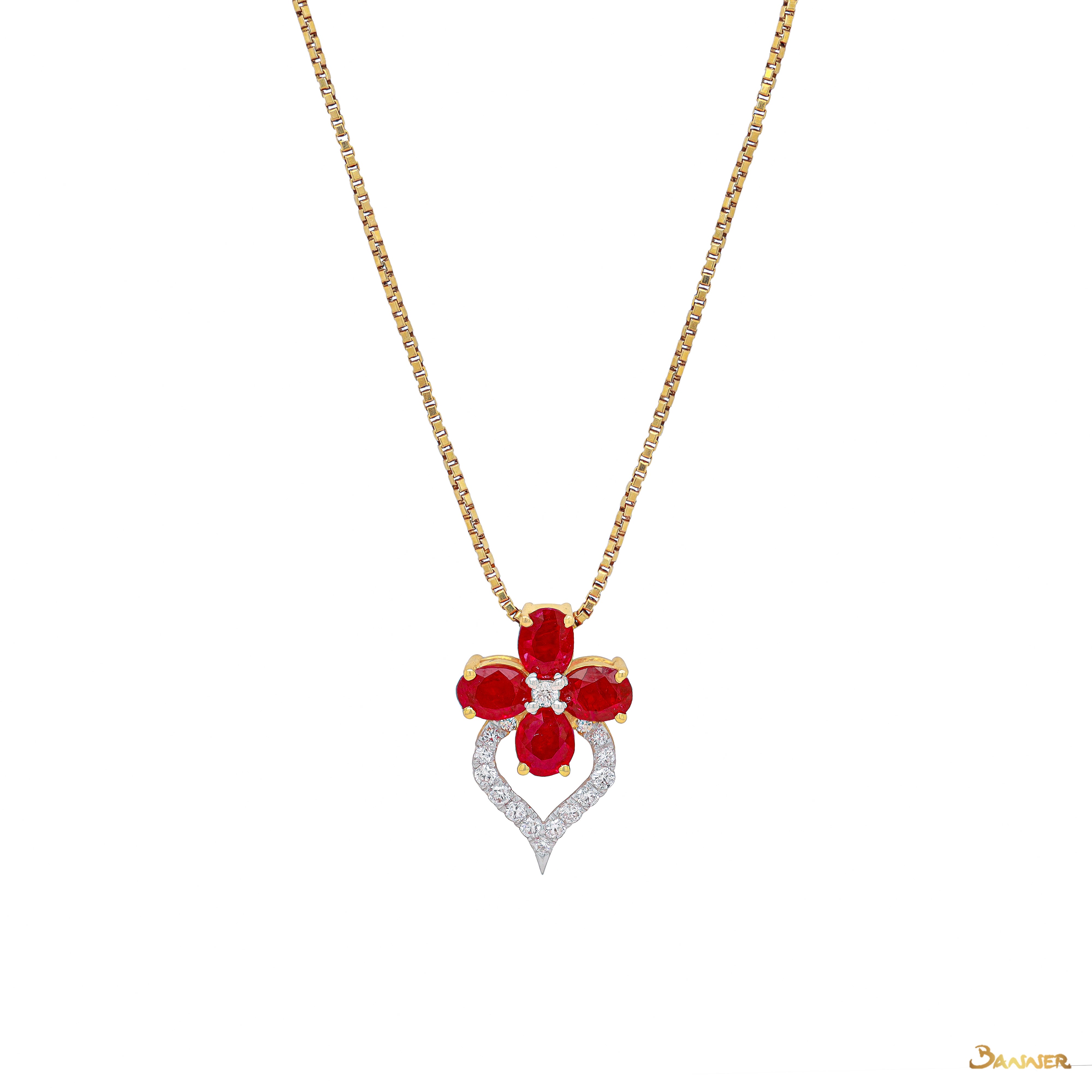 Ruby and Diamond Floral Pendant