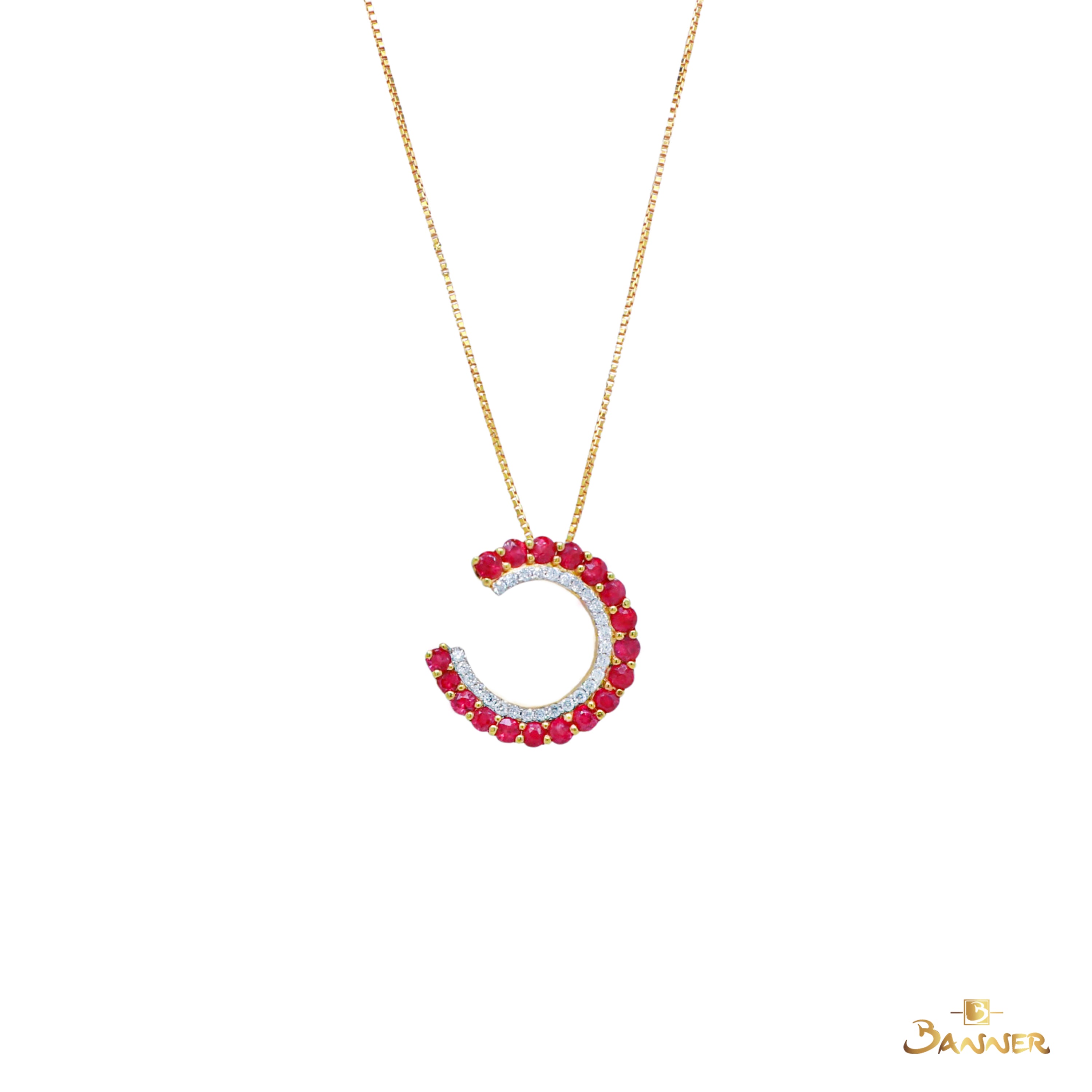 Ruby and Diamond Crescent Pendant