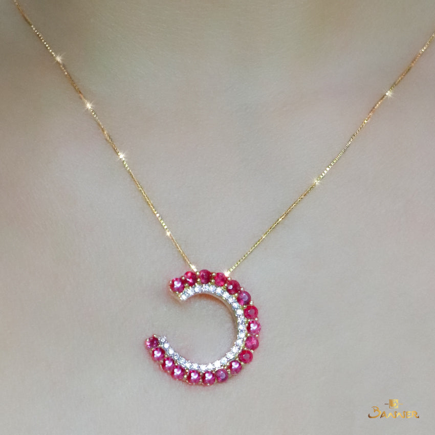 Ruby and Diamond Crescent Pendant