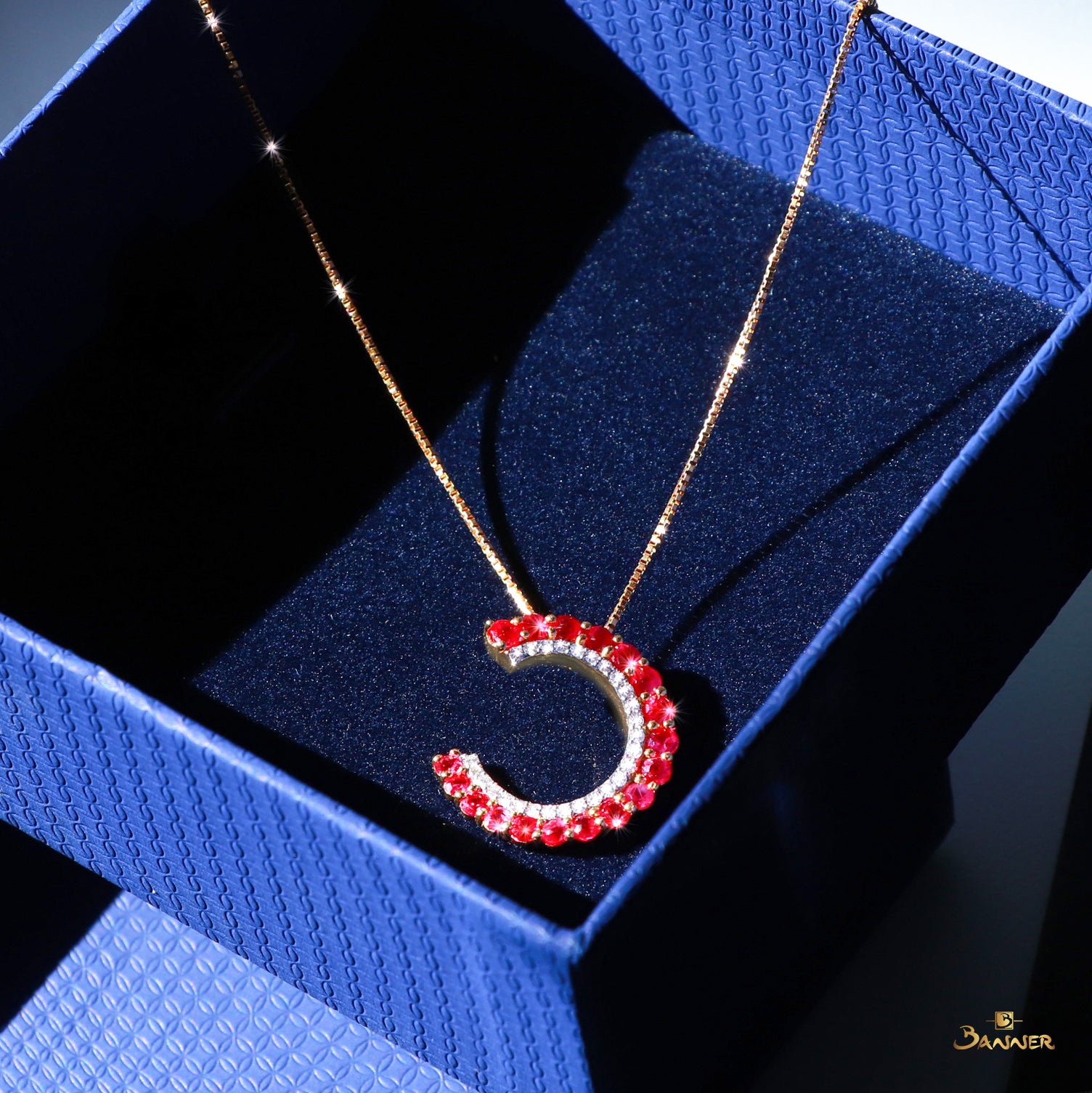 Ruby and Diamond Crescent Pendant