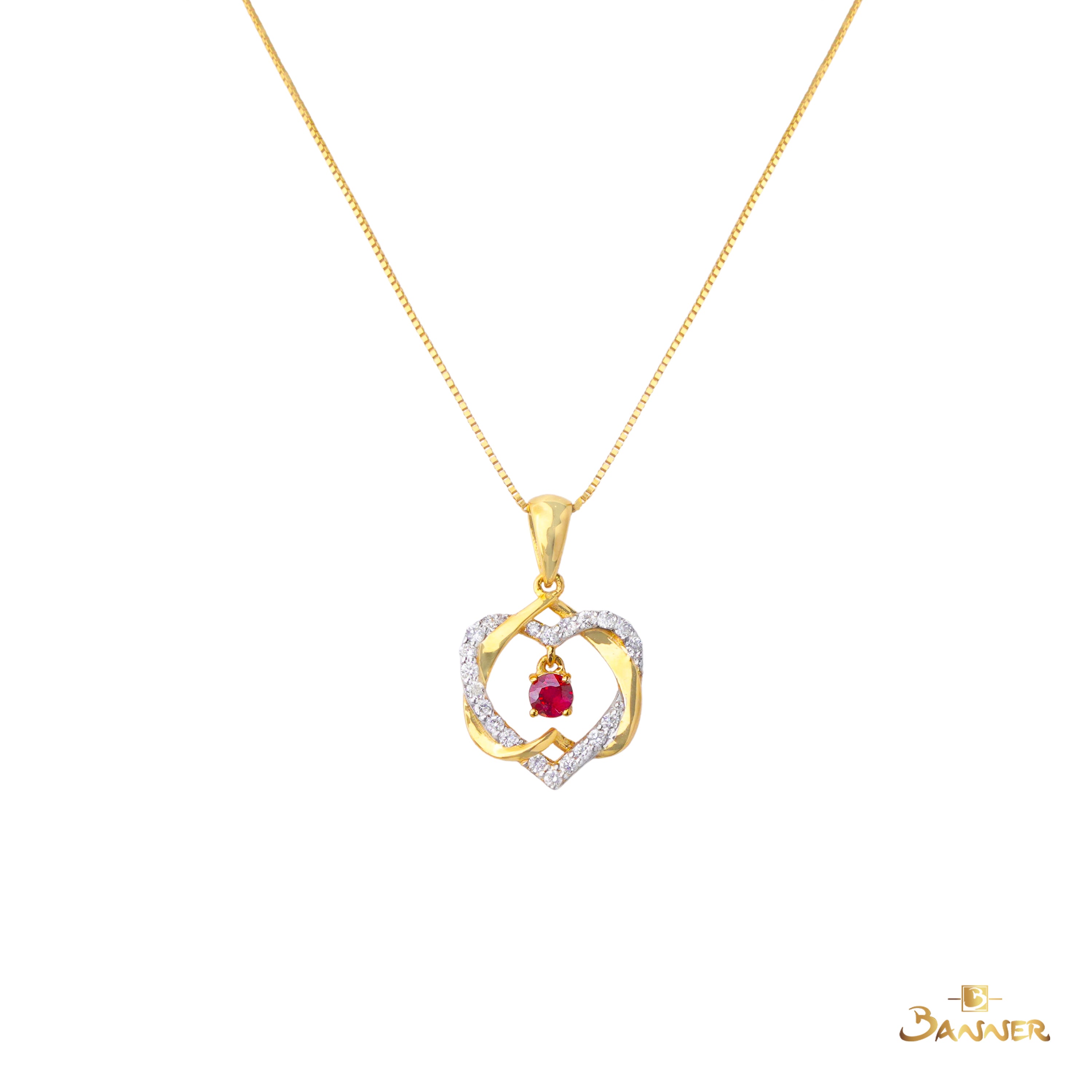 Ruby and Diamond Heart Dangle Pendant