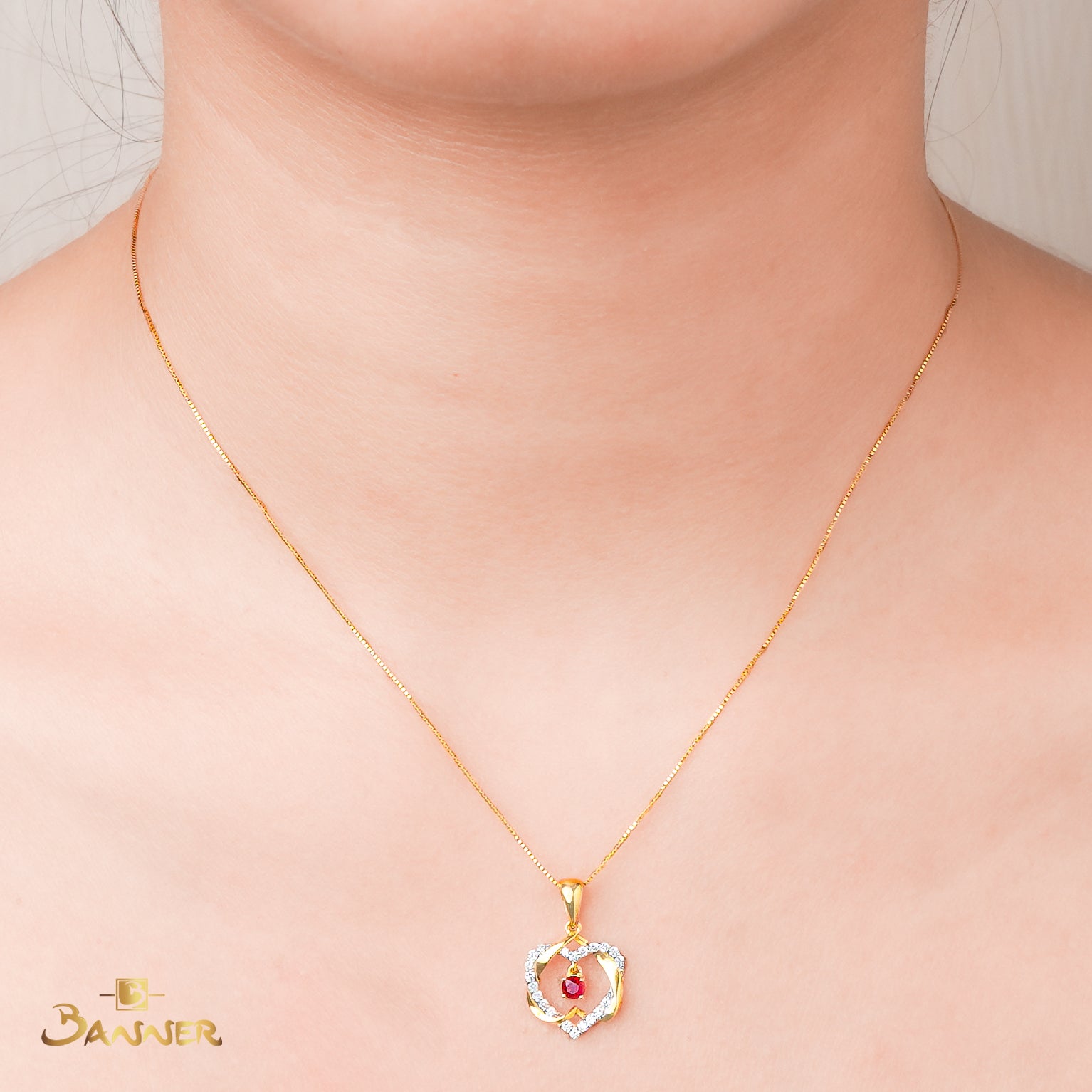 Ruby and Diamond Heart Dangle Pendant