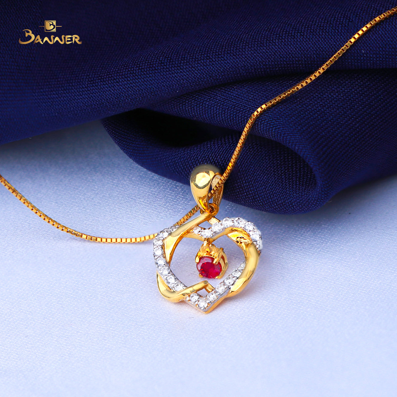 Ruby and Diamond Heart Dangle Pendant