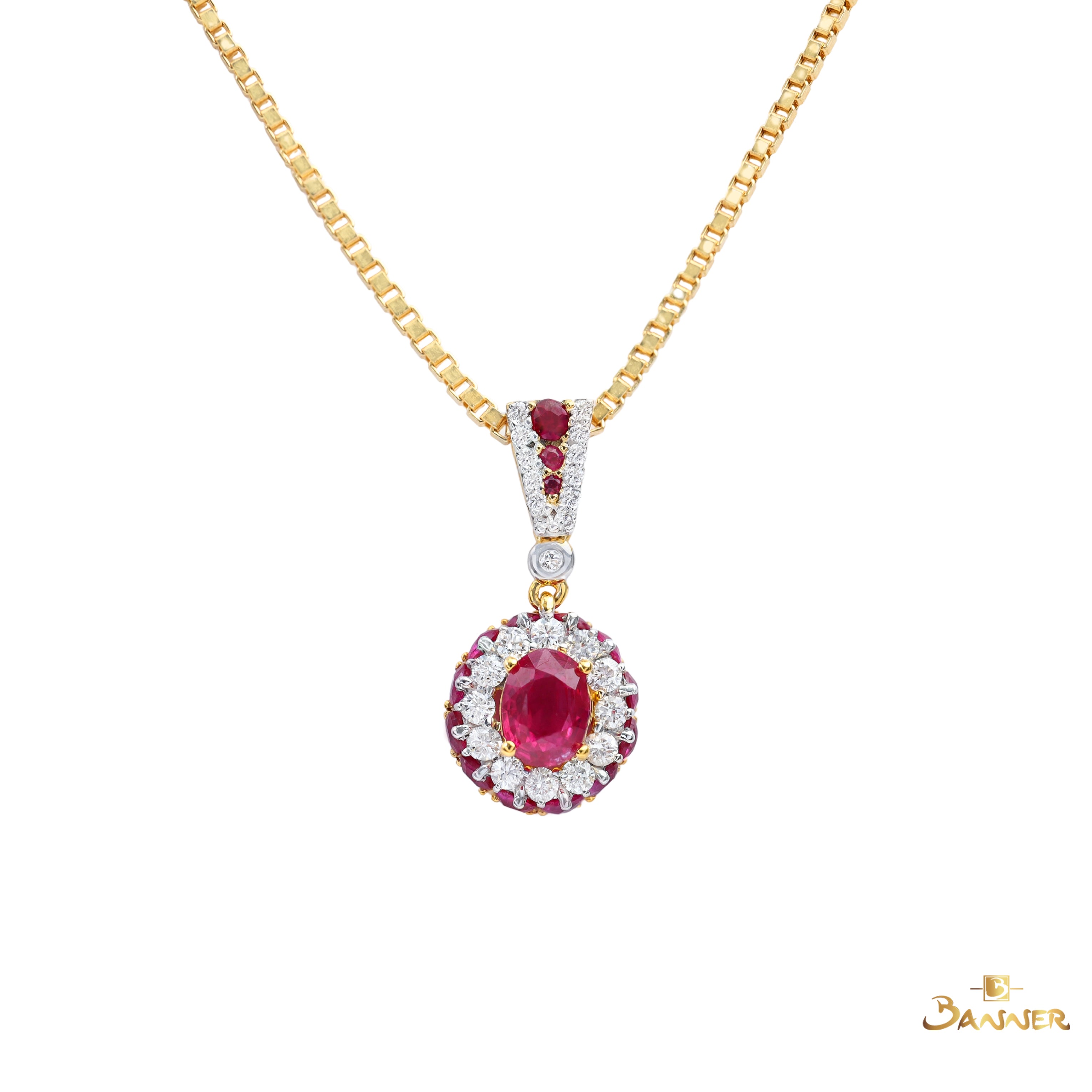 Ruby and Diamond Dahlia Pendant