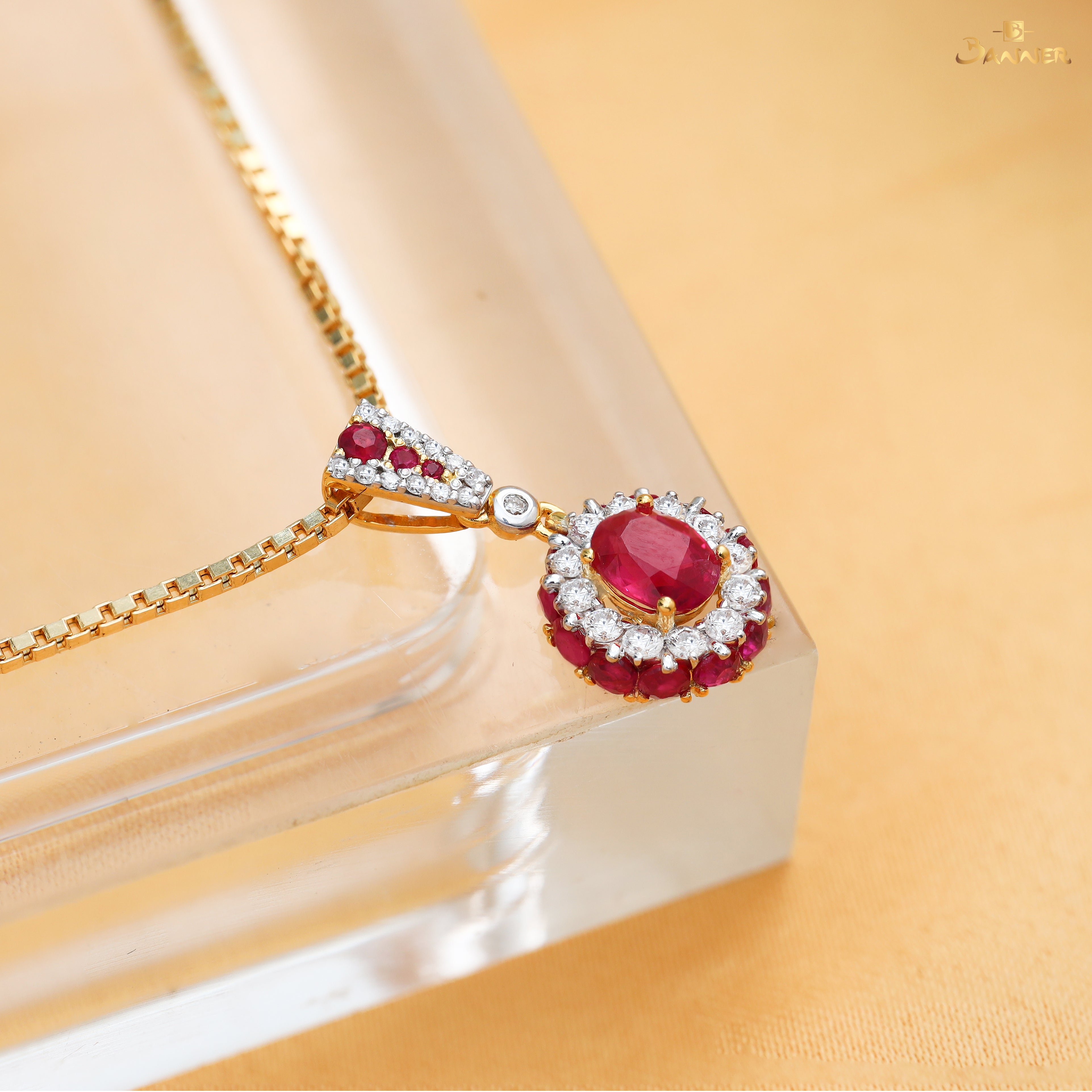 Ruby and Diamond Dahlia Pendant