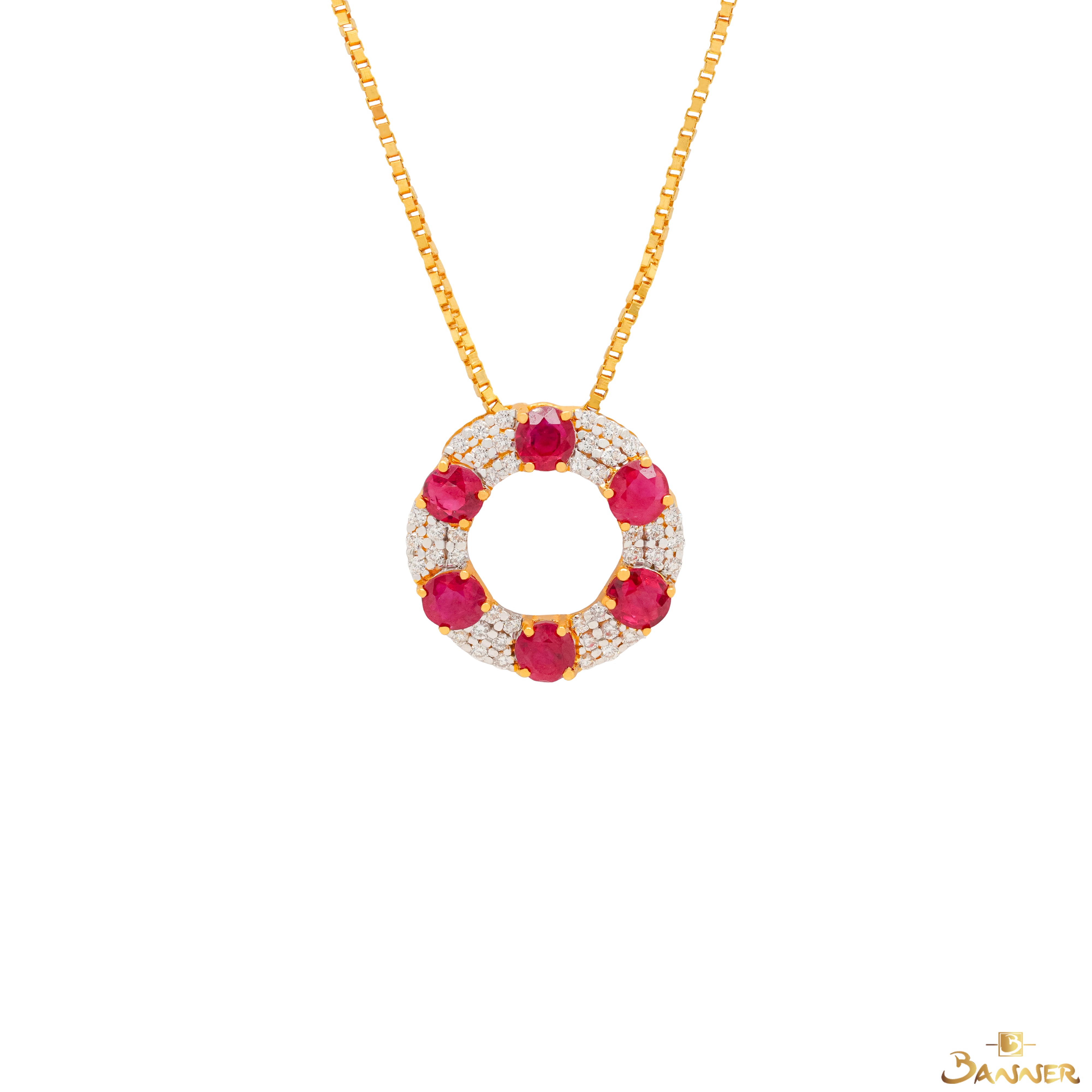 Ruby and Diamond Circle Pendant
