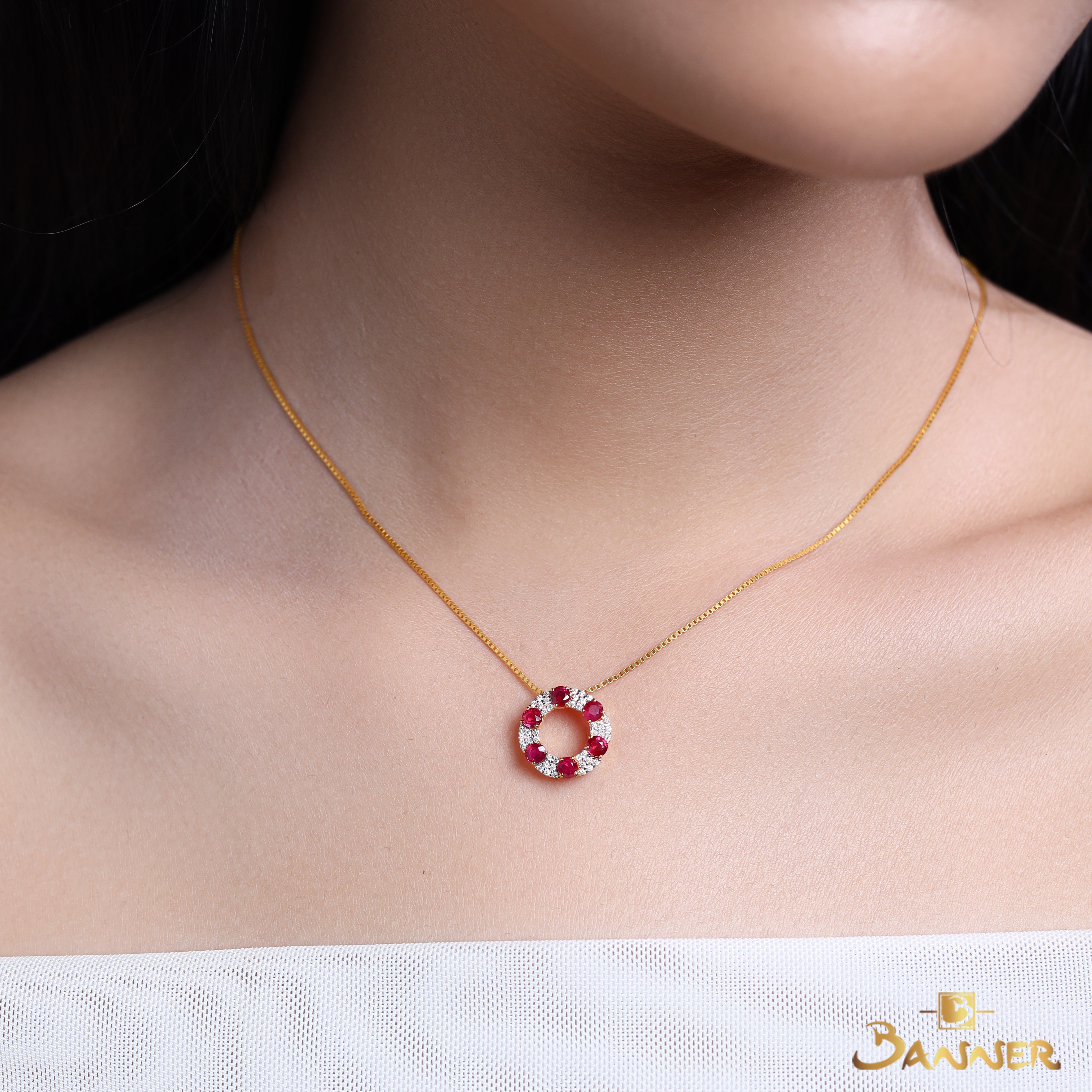 Ruby and Diamond Circle Pendant