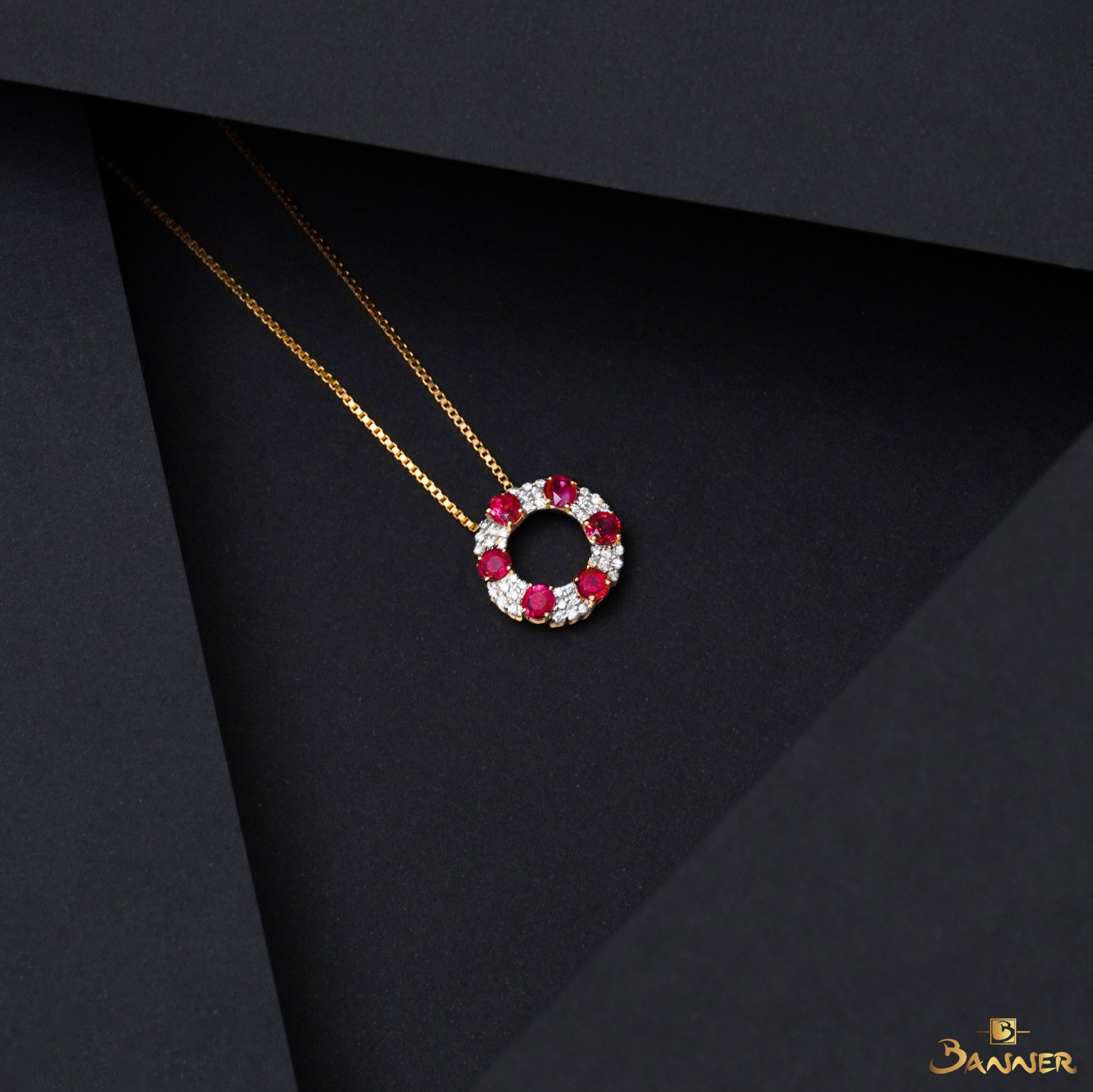 Ruby and Diamond Circle Pendant