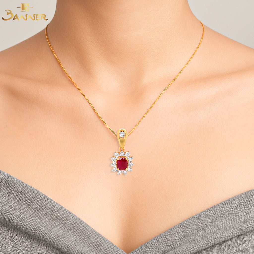 Natural Mogok Ruby and Diamond Sunflower Pendant