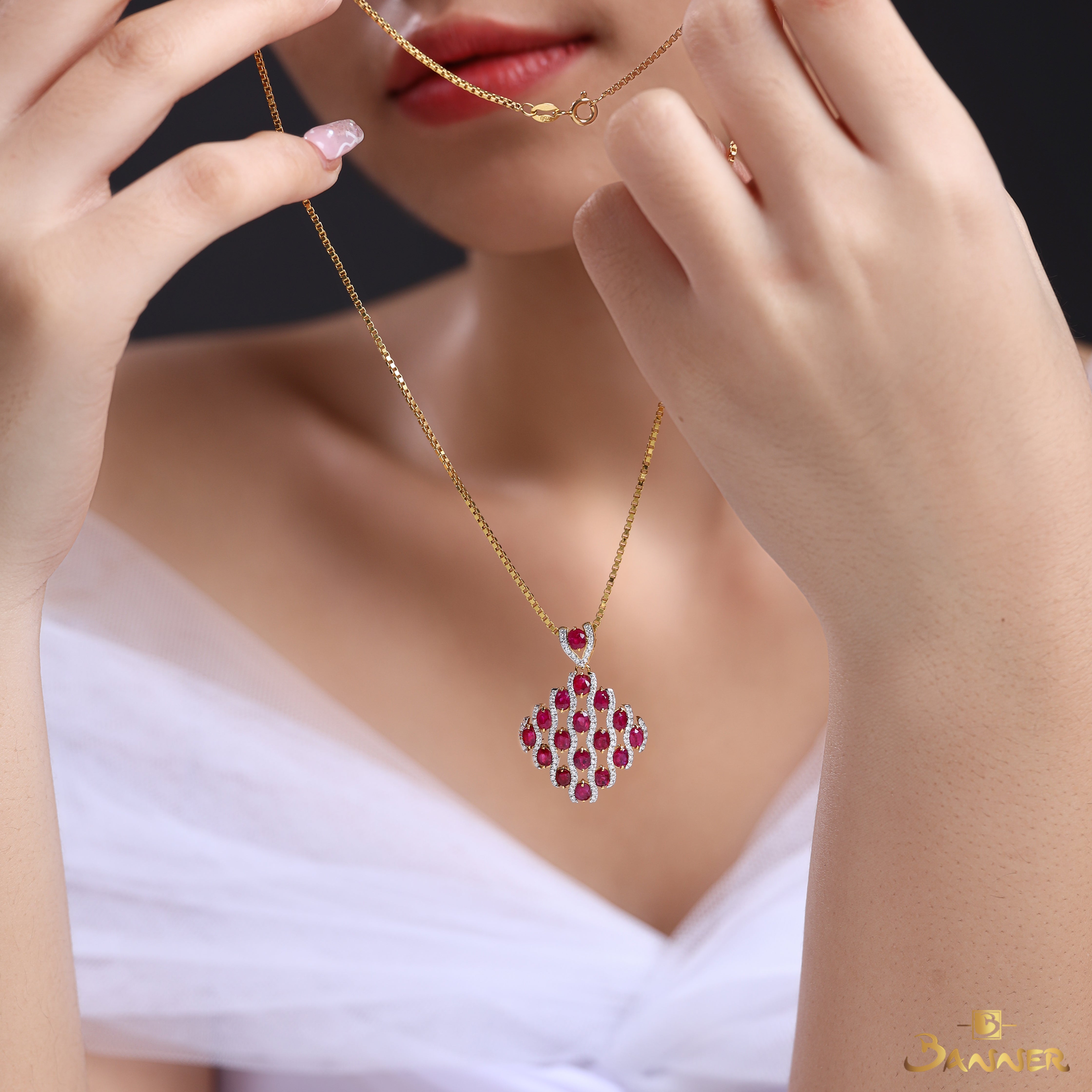Ruby and Diamond Ripple Pendant