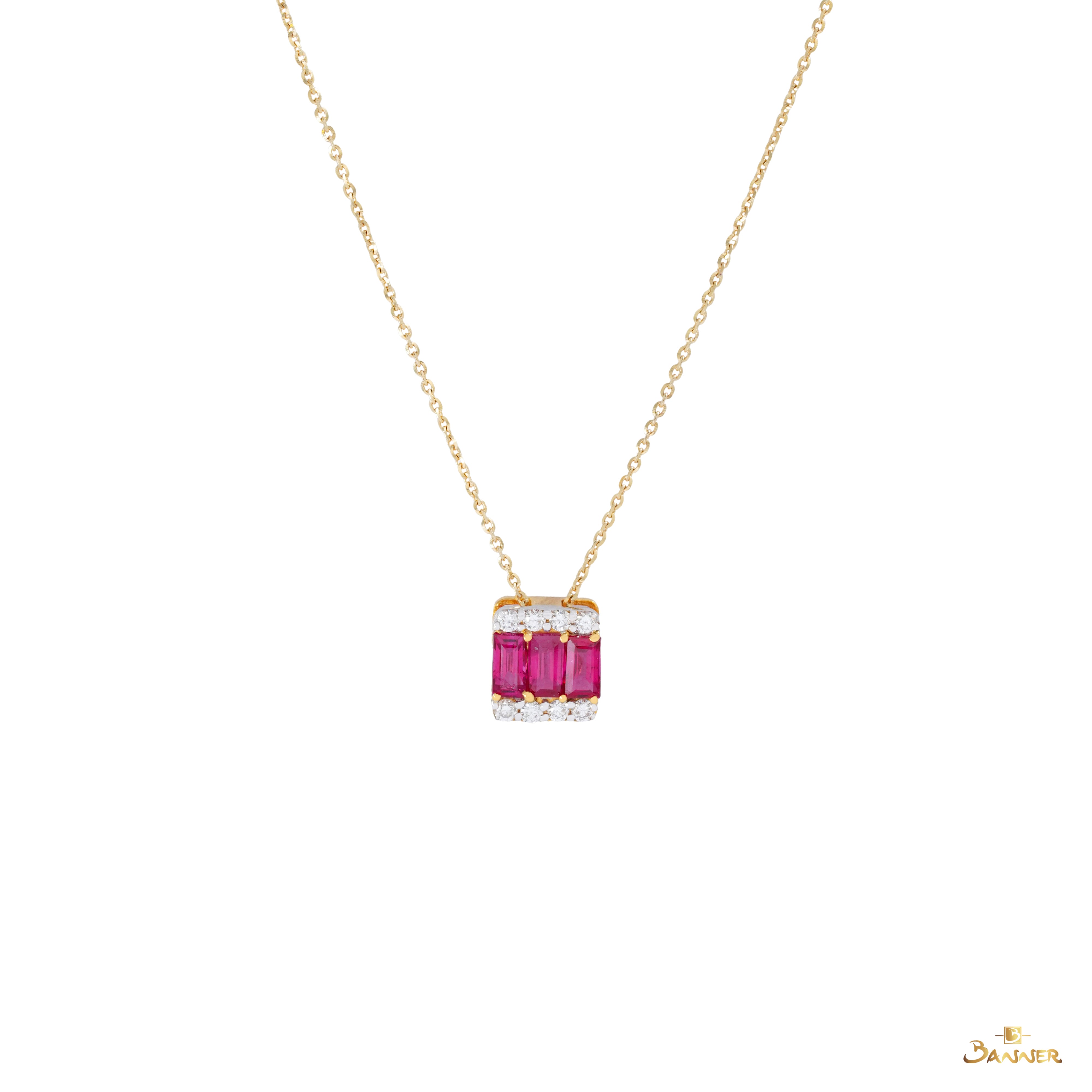 Ruby Emerald-cut and Diamond Pendant