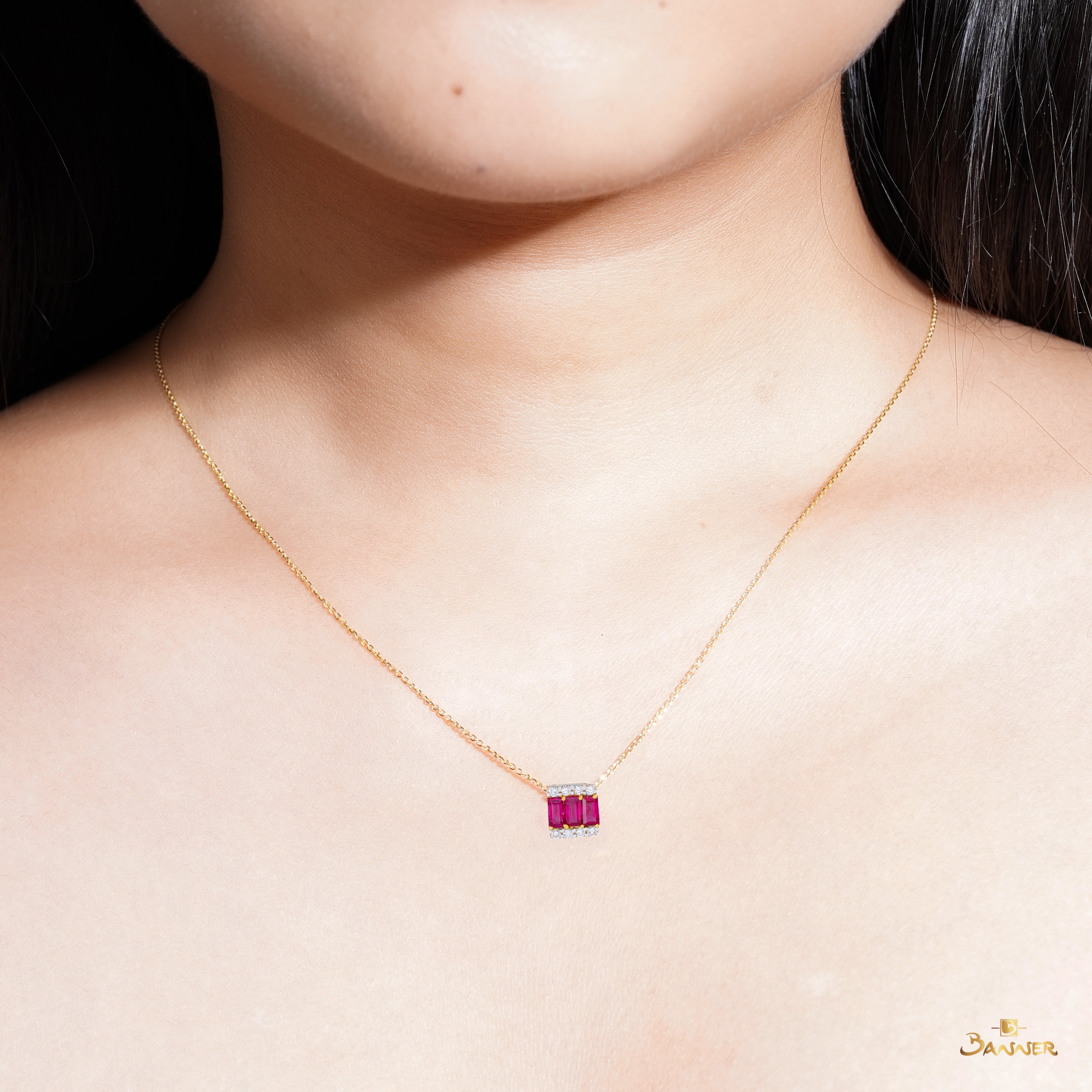 Ruby Emerald-cut and Diamond Pendant