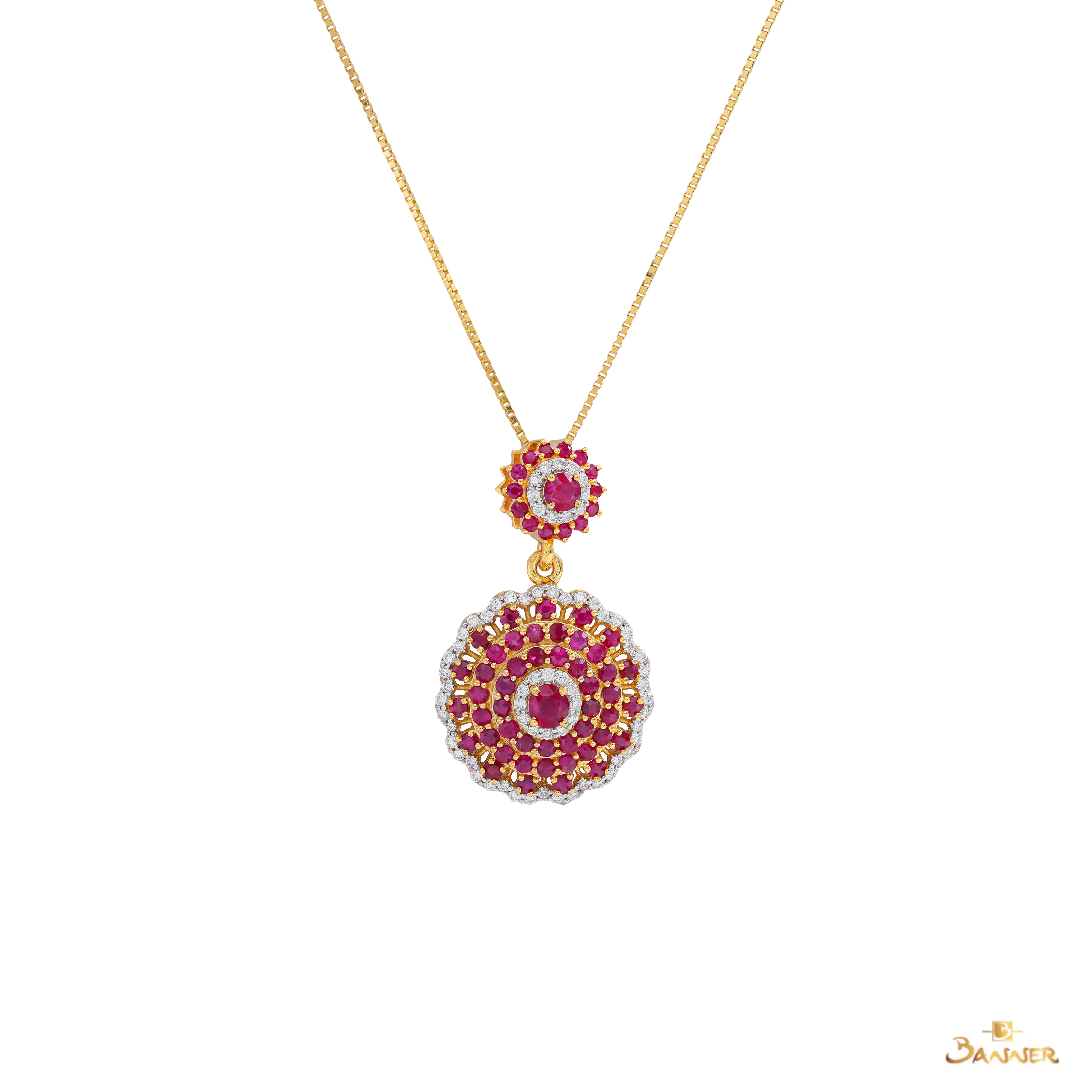Ruby and Diamond Floral Pendant