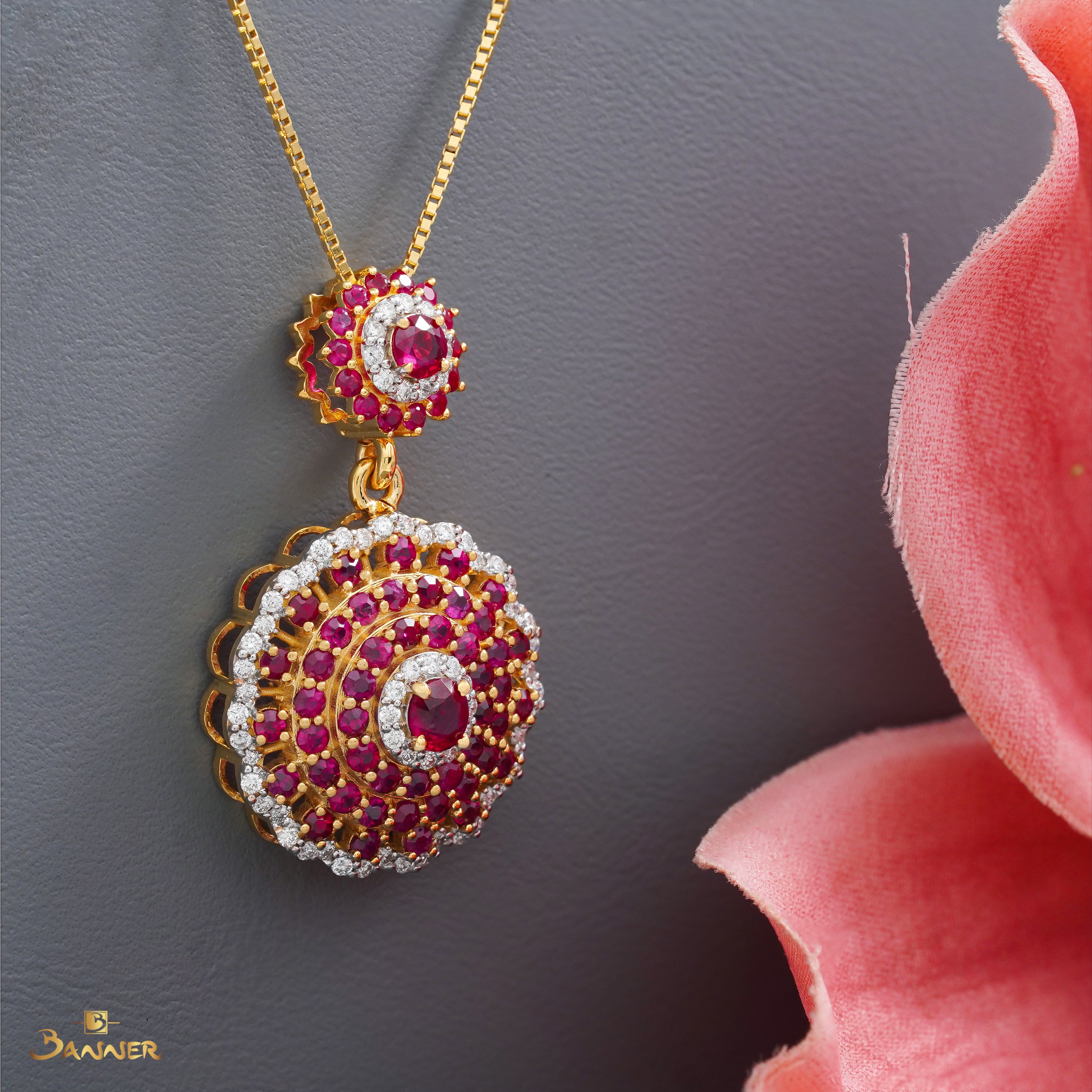 Ruby and Diamond Floral Pendant