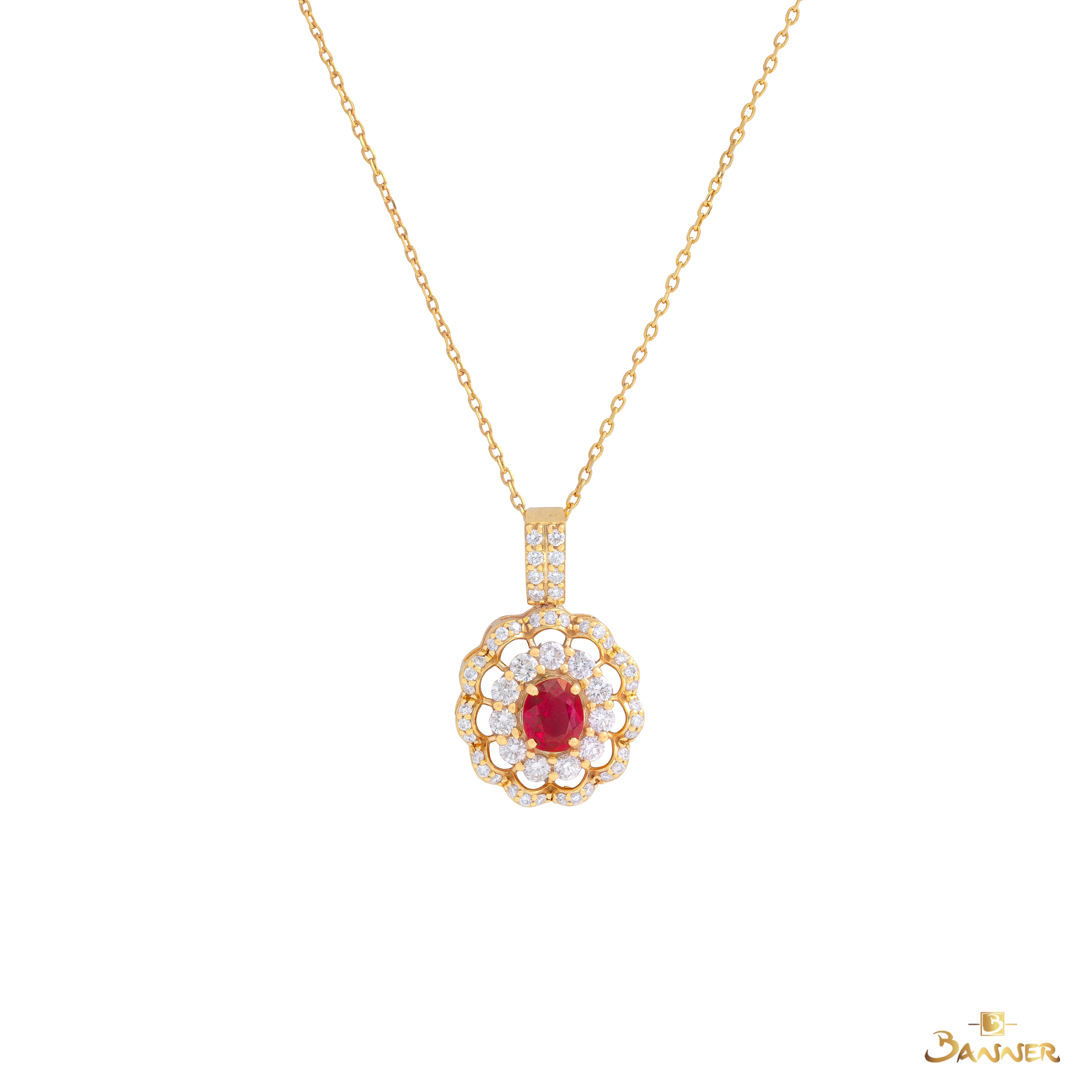 Ruby and Diamond Floral Pendant