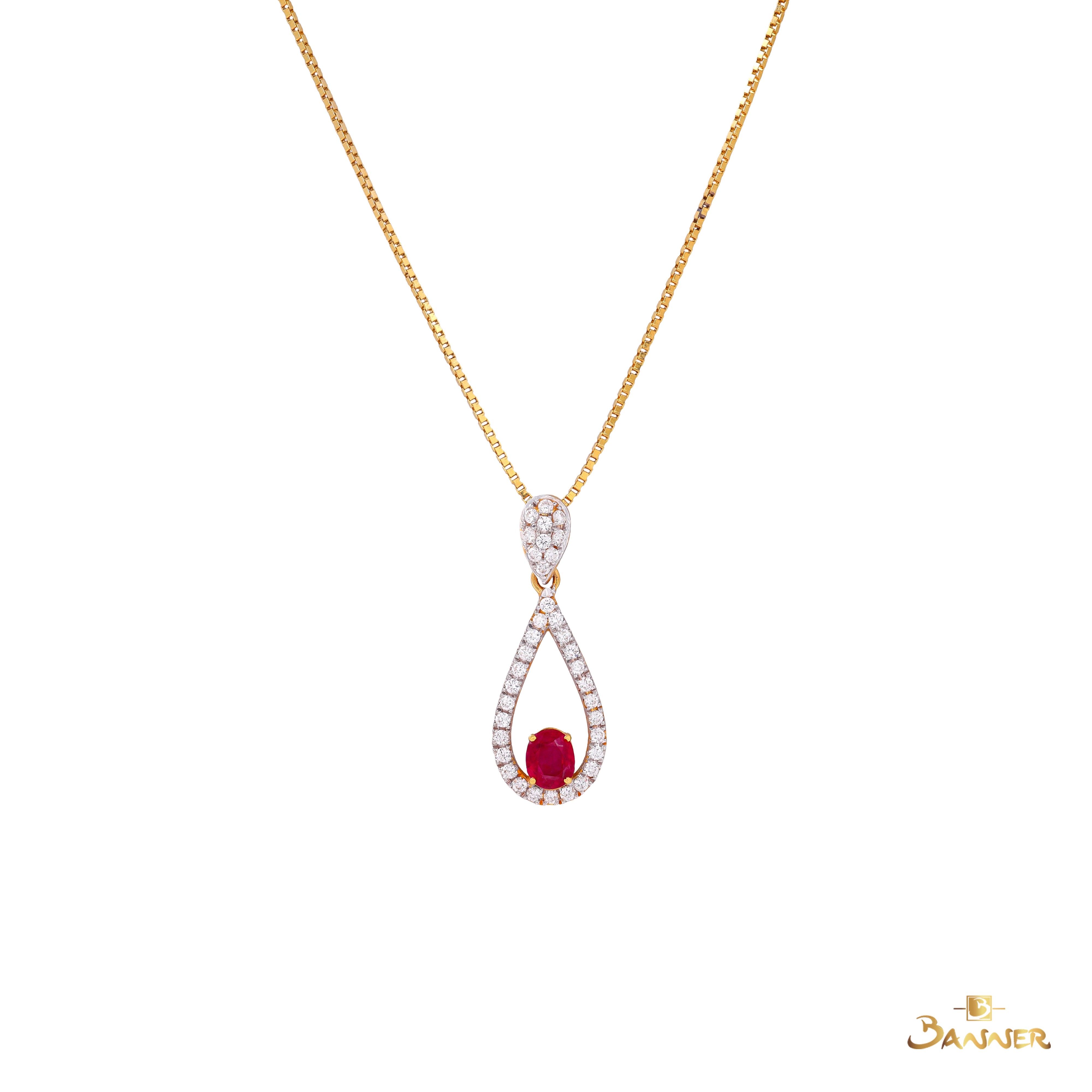 Ruby and Diamond Rain Drop Dangle Pendant