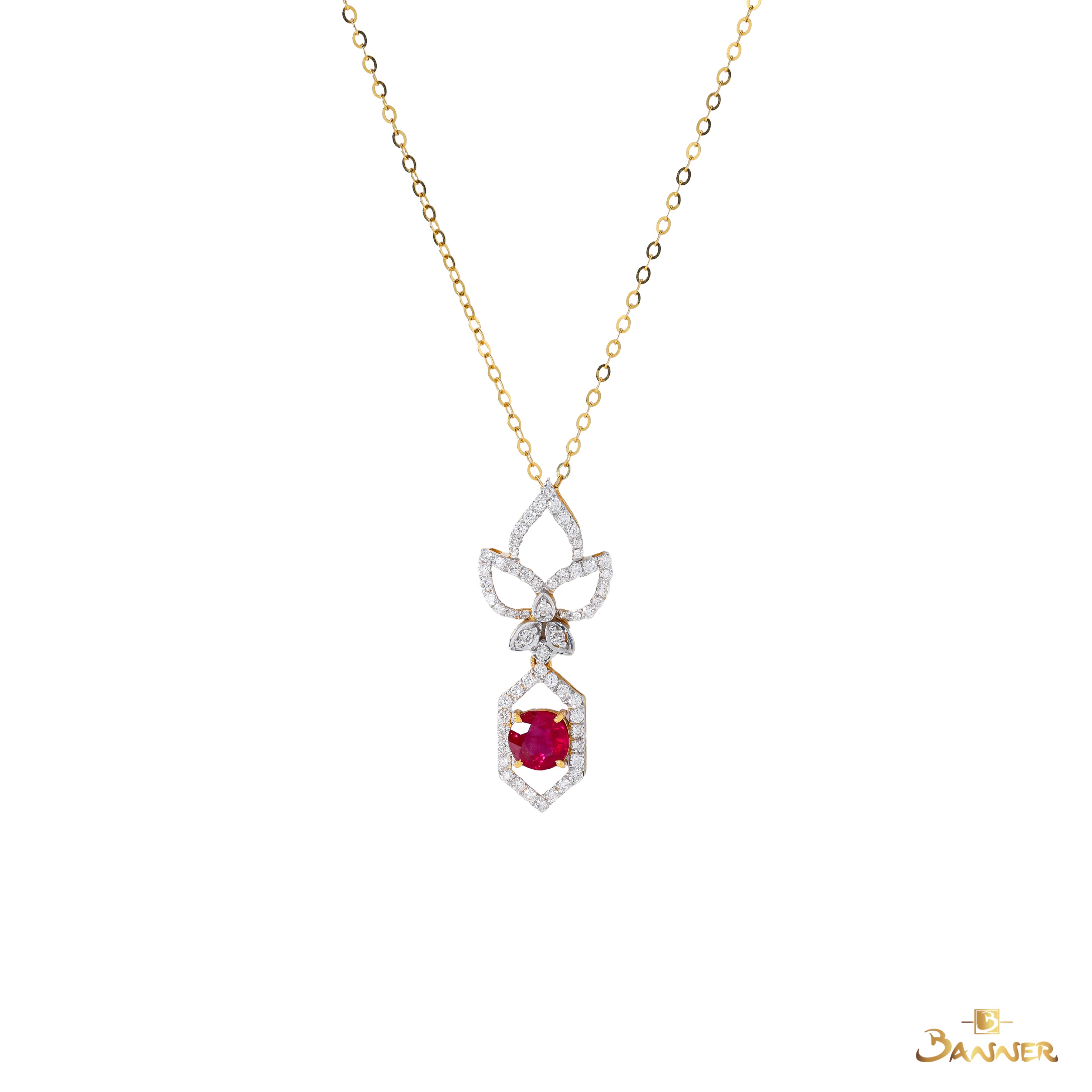 Ruby and Diamond Hexagonal Pendant