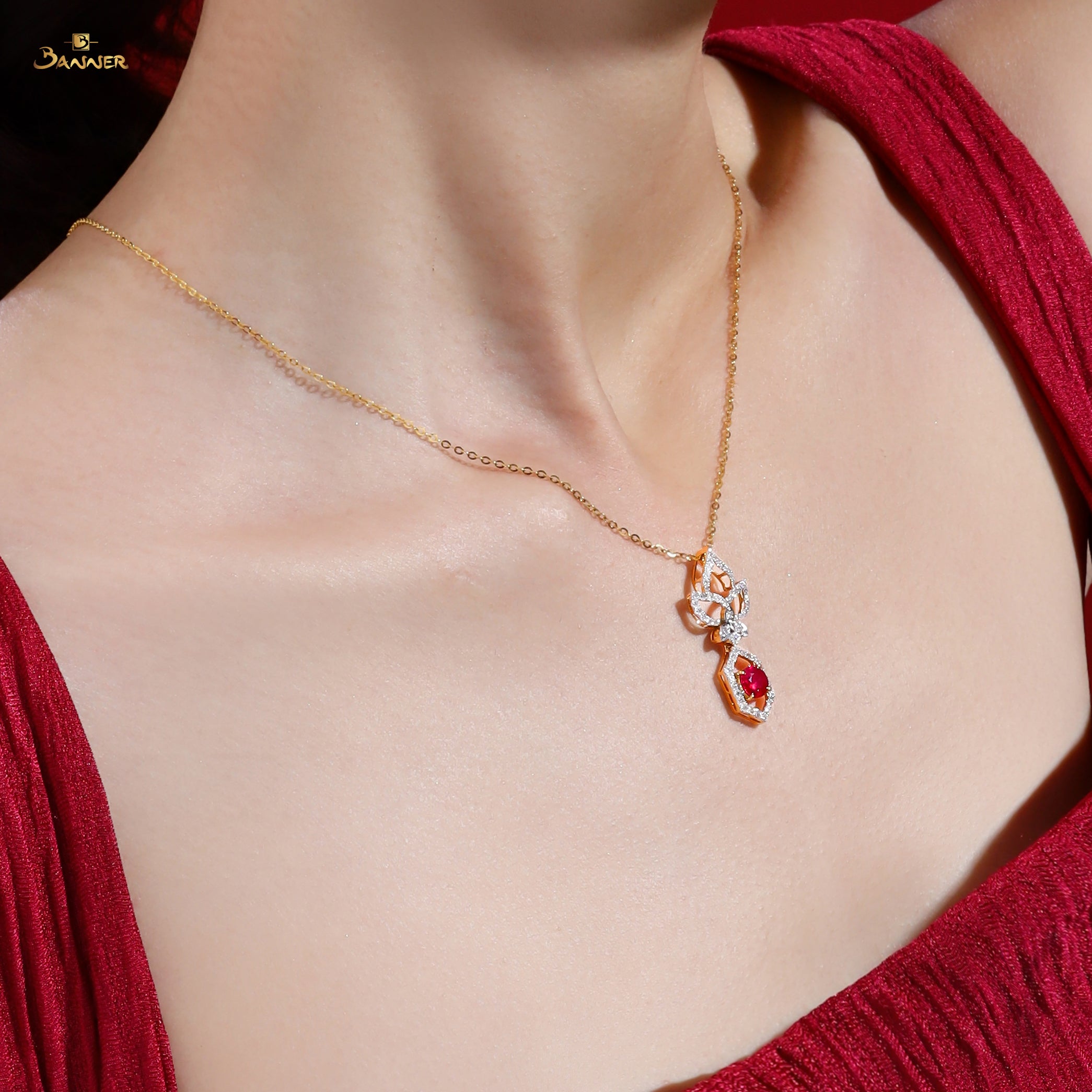 Ruby and Diamond Hexagonal Pendant