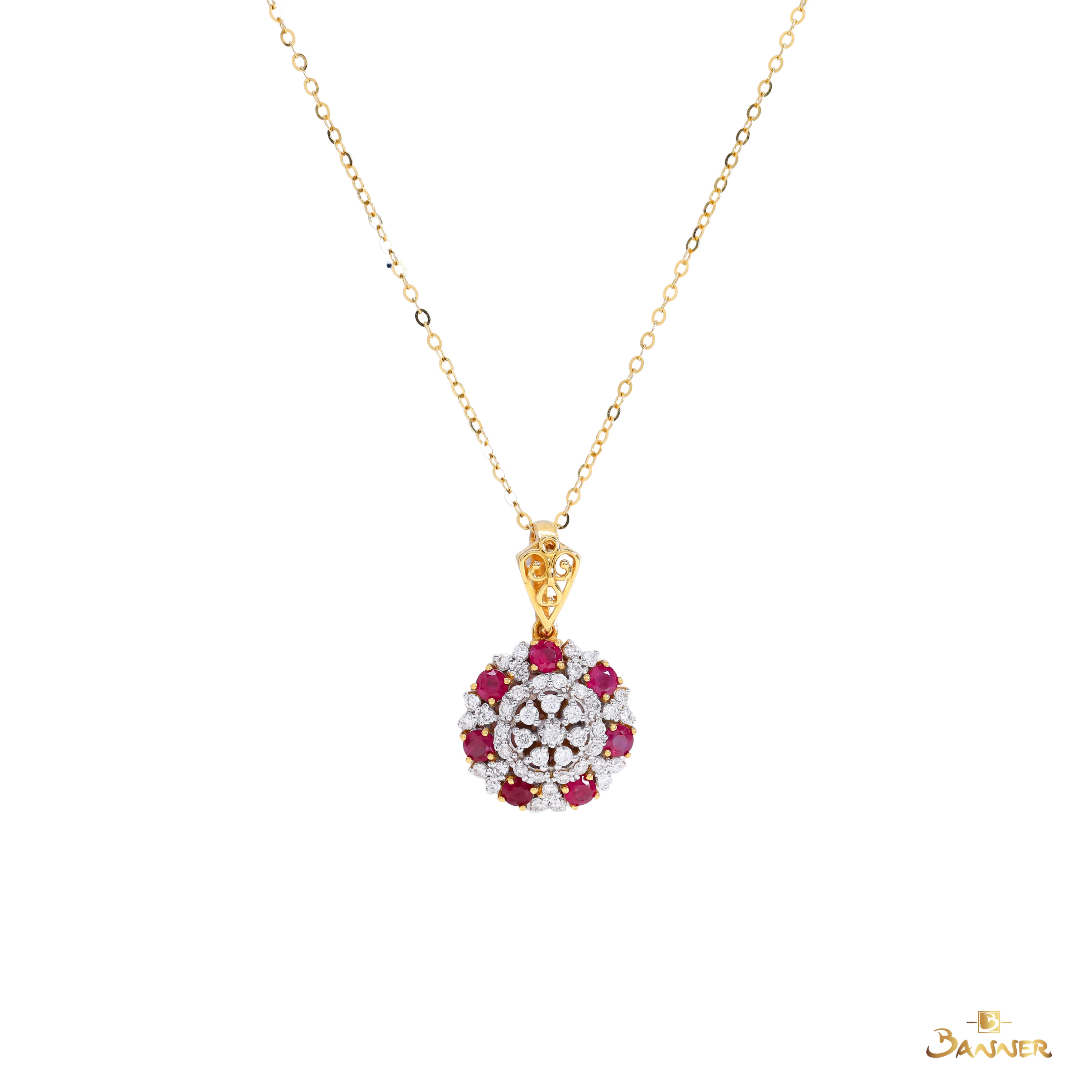 Ruby and Diamond Blossom Pendant