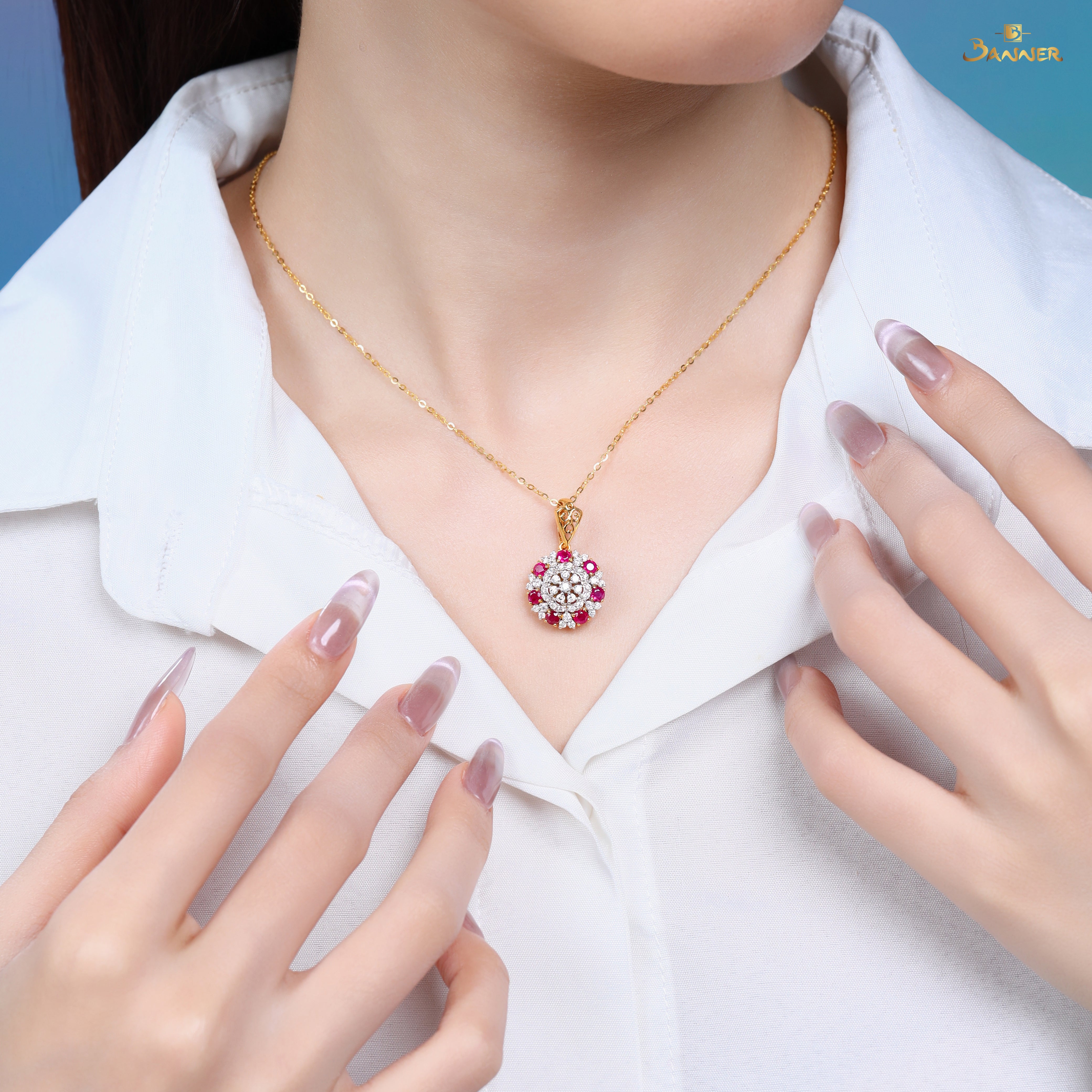 Ruby and Diamond Blossom Pendant