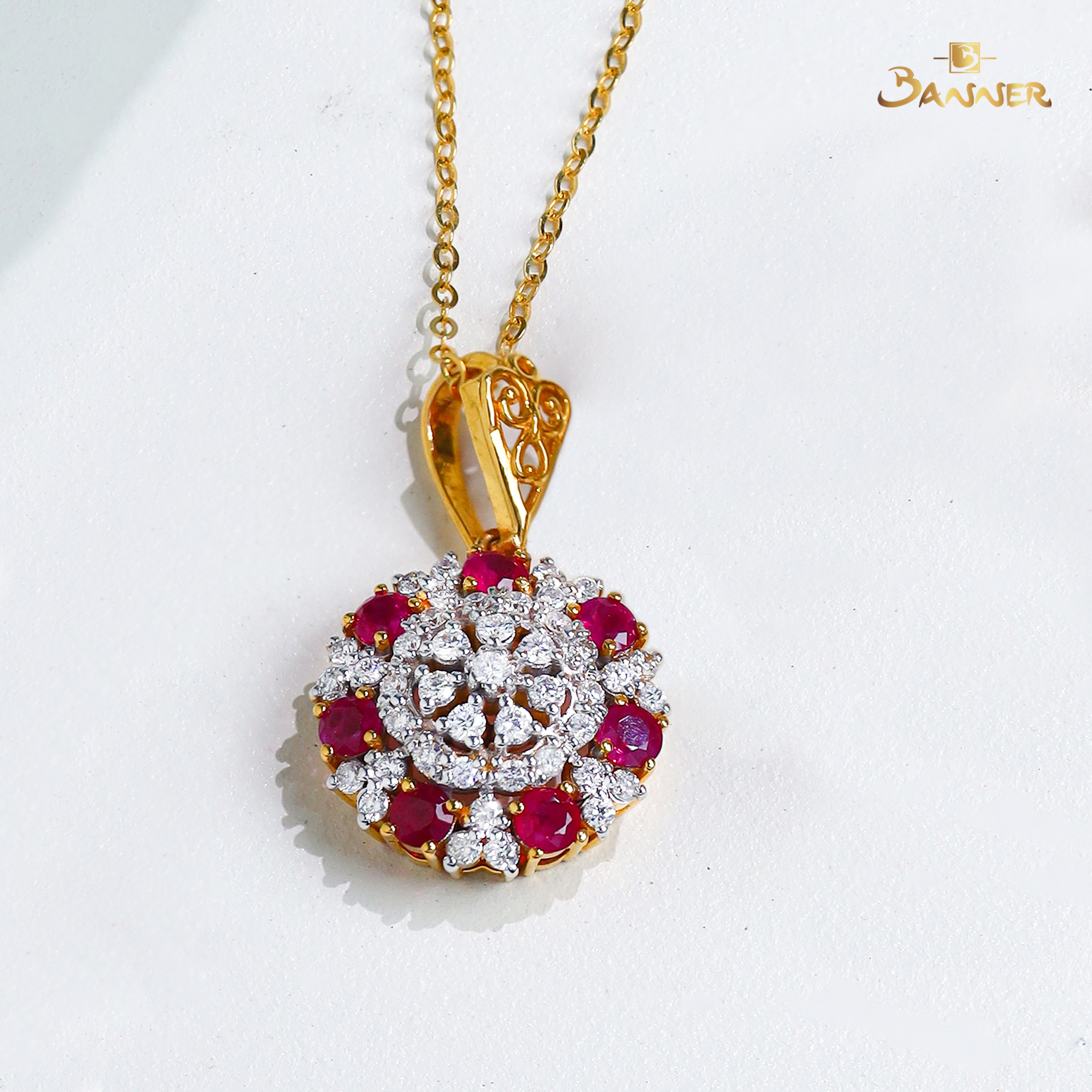 Ruby and Diamond Blossom Pendant