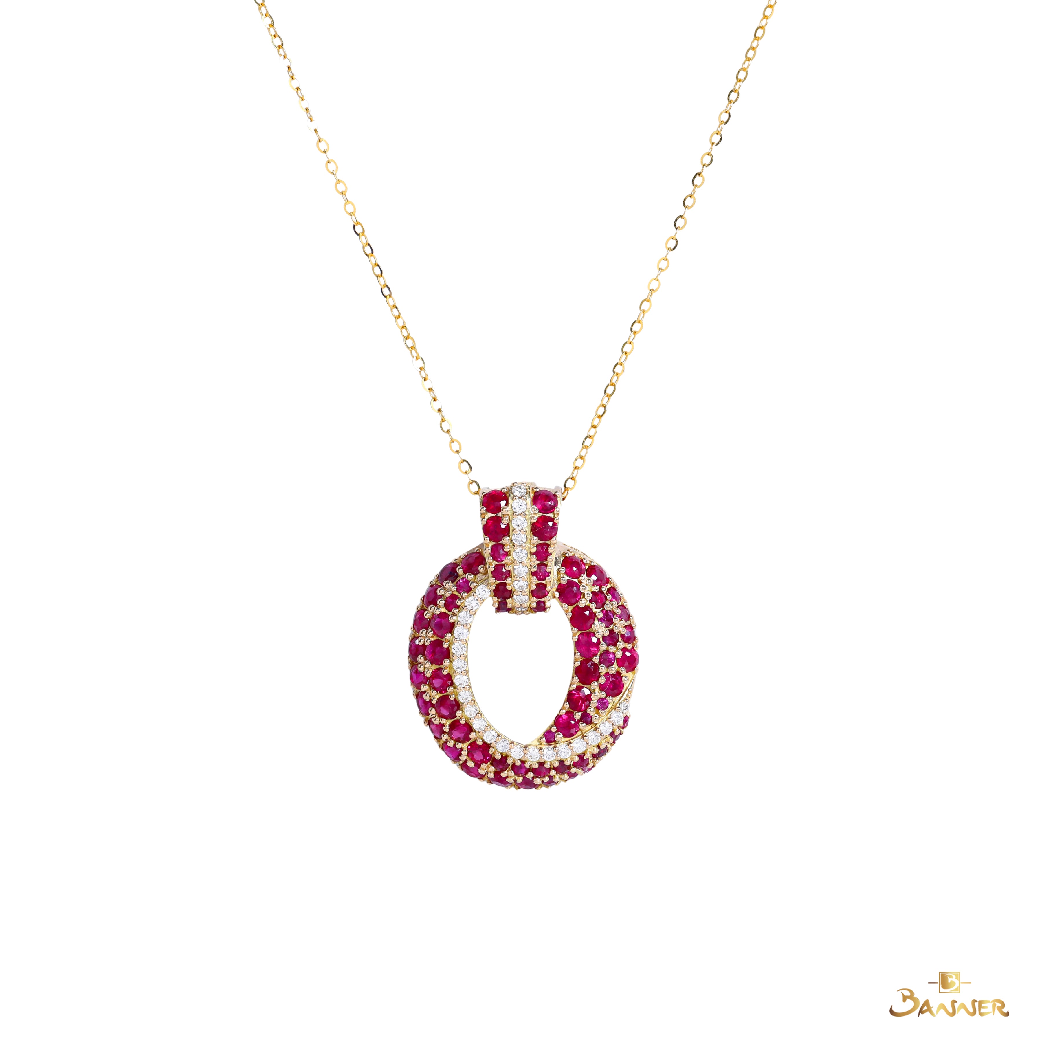 Ruby and Diamond Wave Circle Pendant