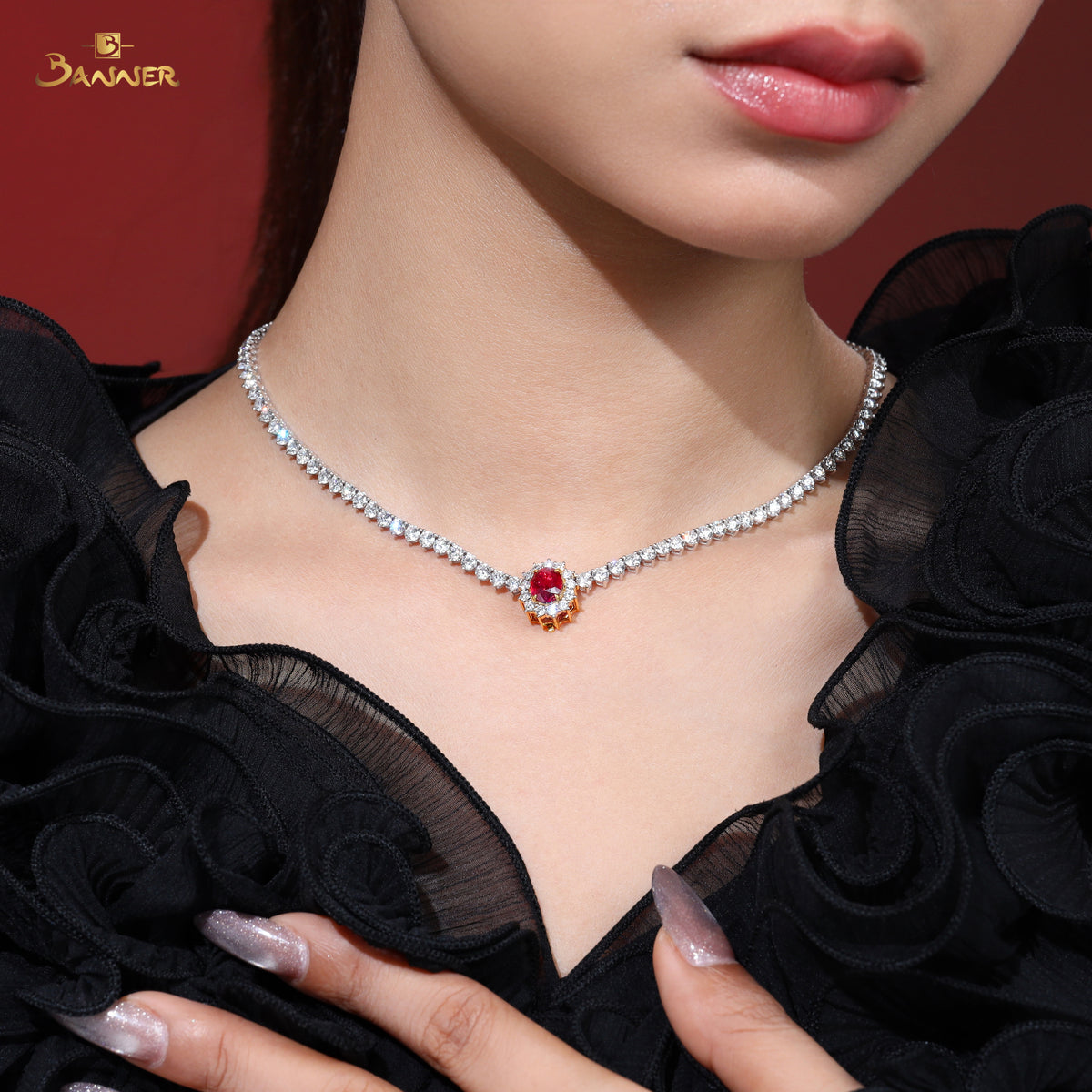 Natural Ruby and Diamond Diana Pendant