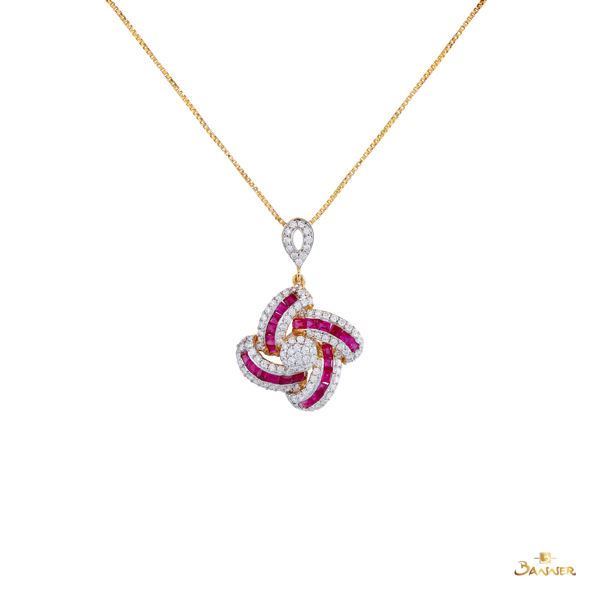 Ruby and Diamond Swirl Pendant