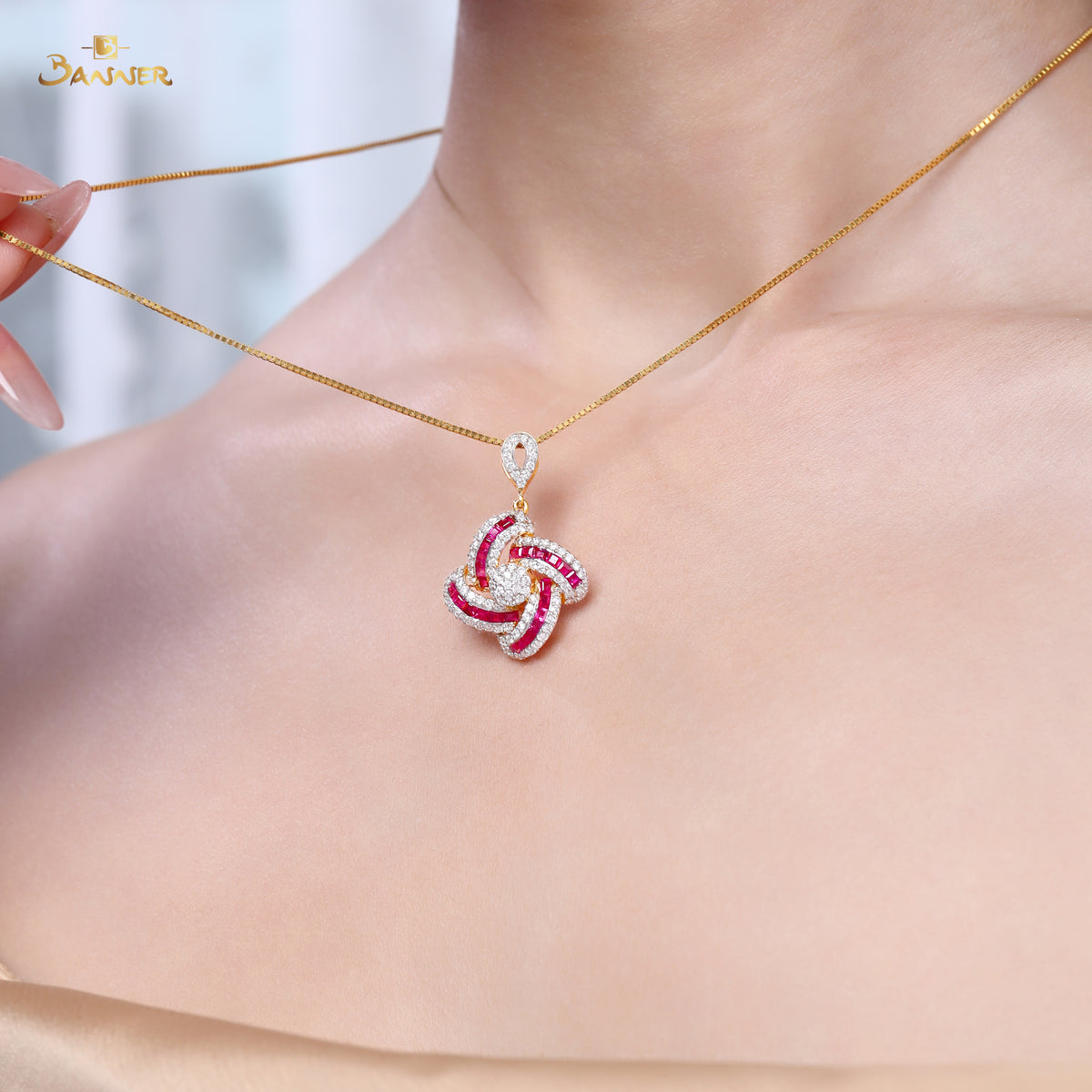 Ruby and Diamond Swirl Pendant