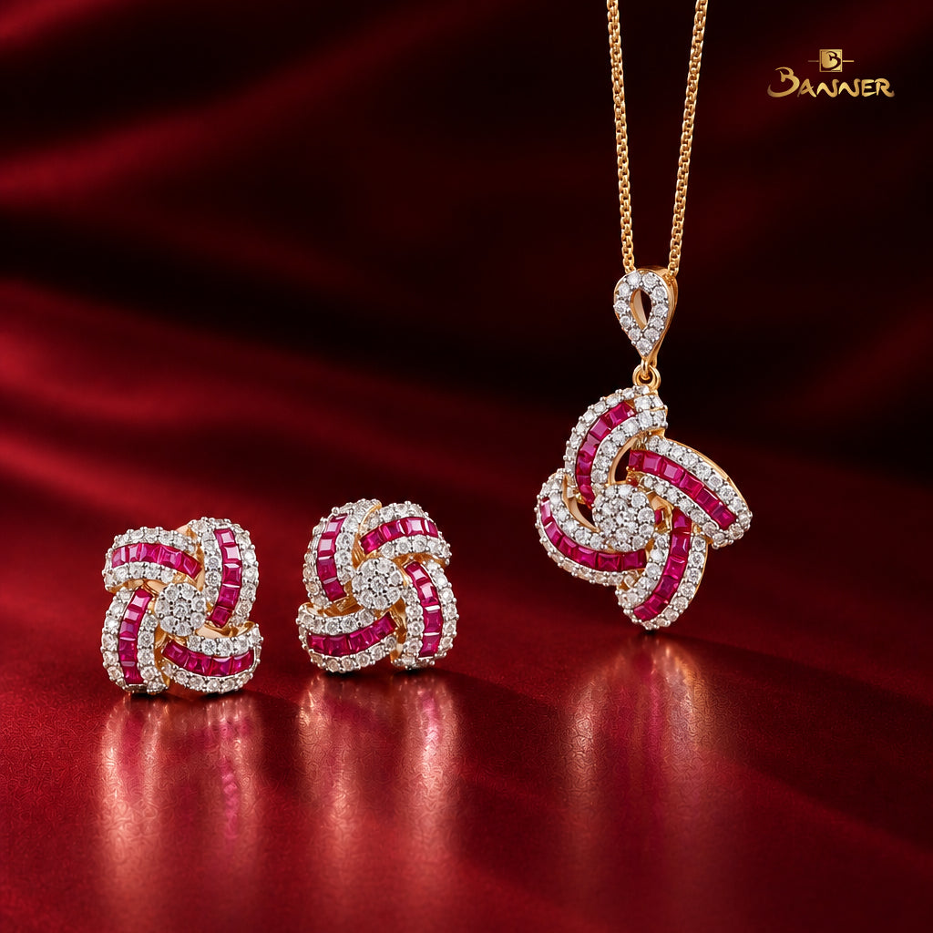 Ruby and Diamond Swirl Pendant