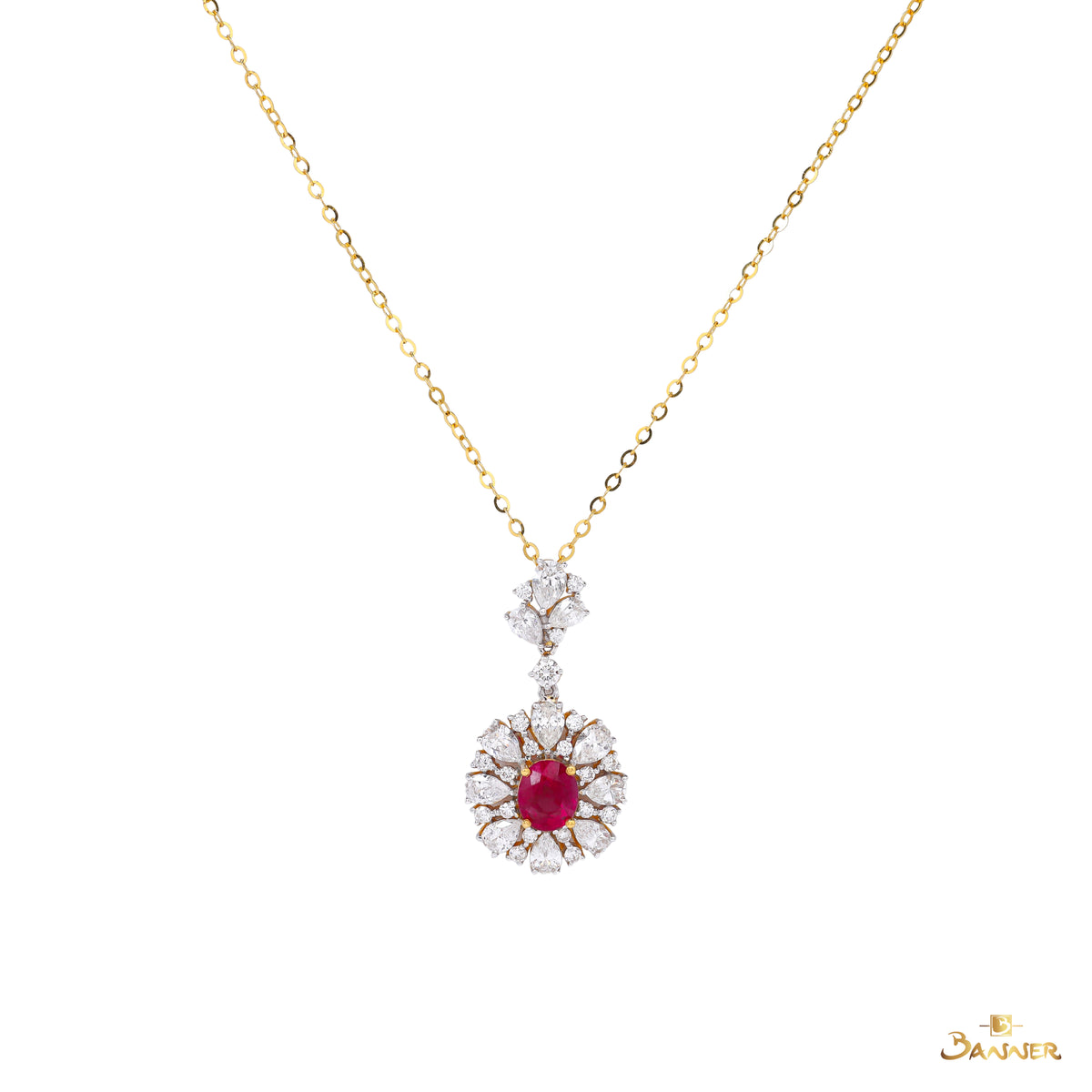 Natural Mogok Ruby and Diamond Pendant