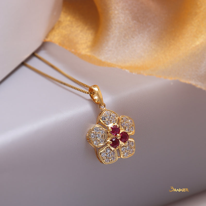 Ruby and Topaz Floral Pendant