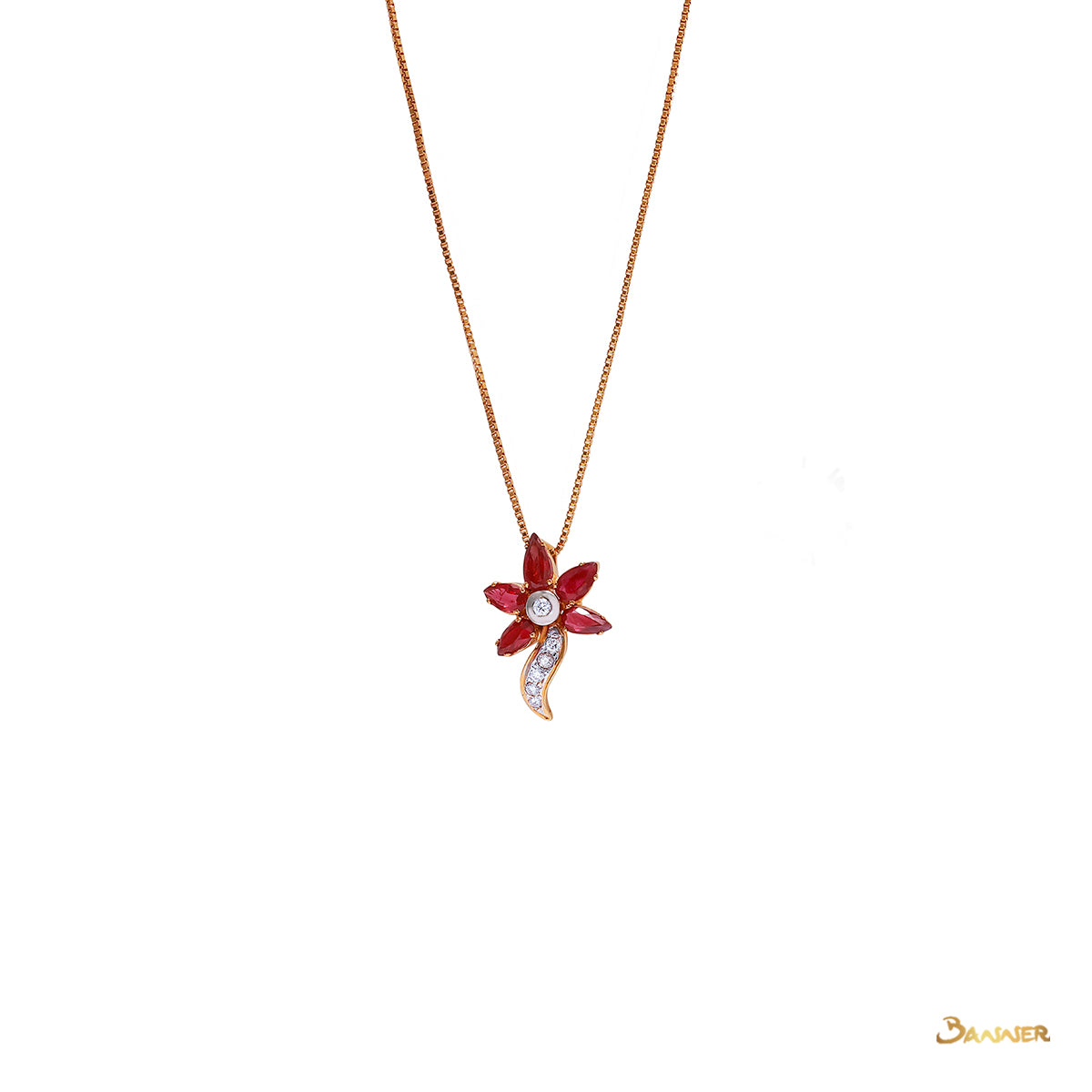 Ruby and Diamond Flower Pendant