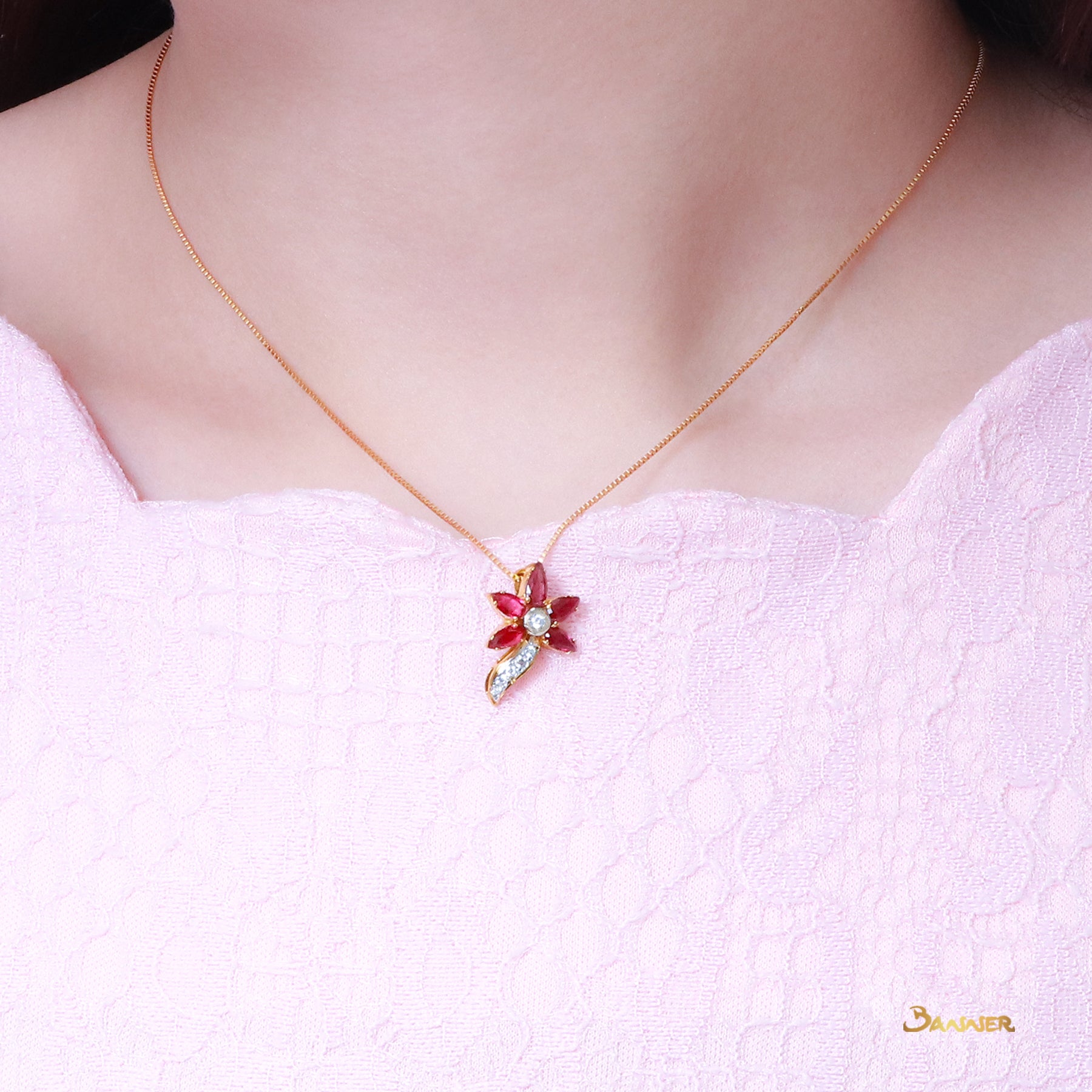 Ruby and Diamond Flower Pendant