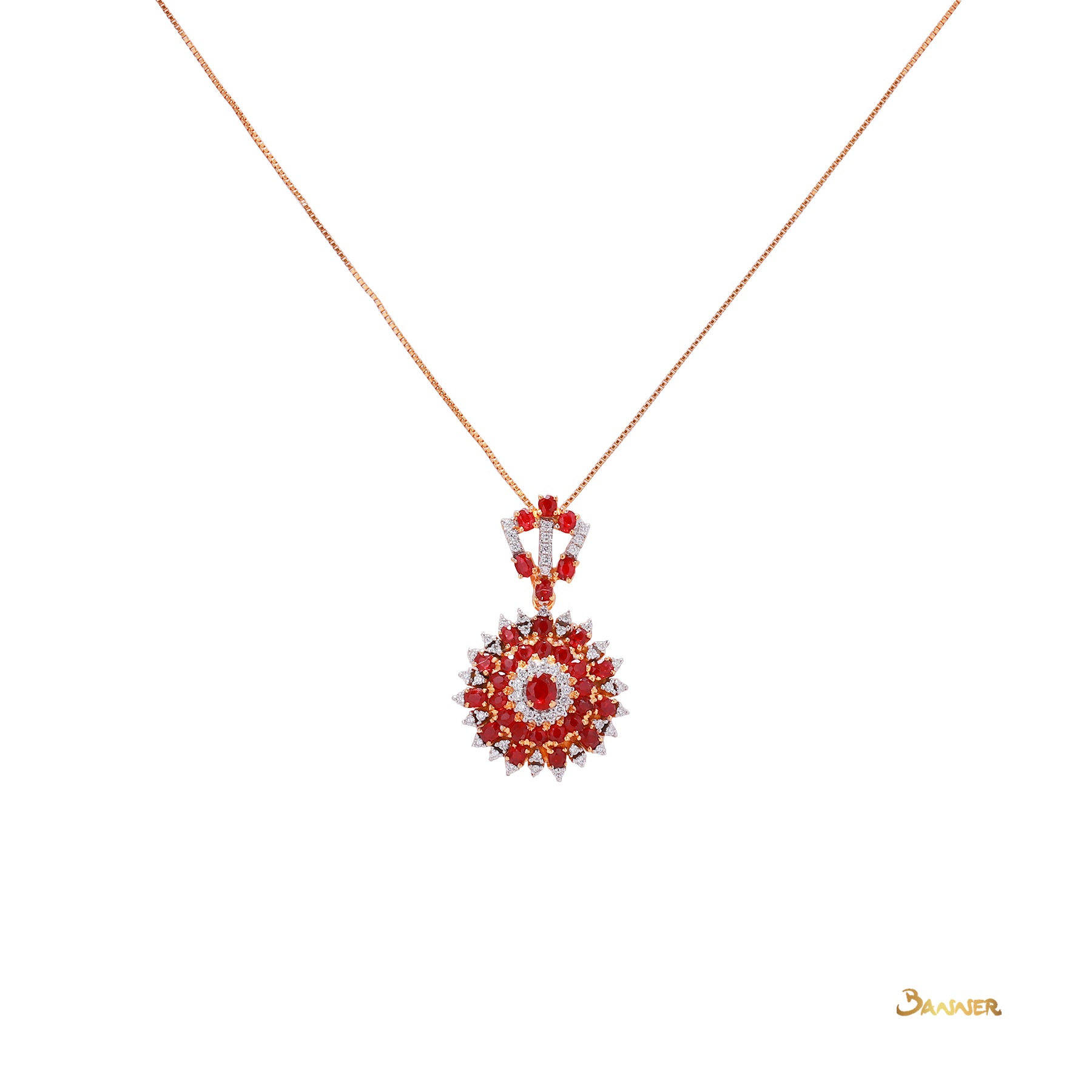 Ruby and Diamond Floral Pendant